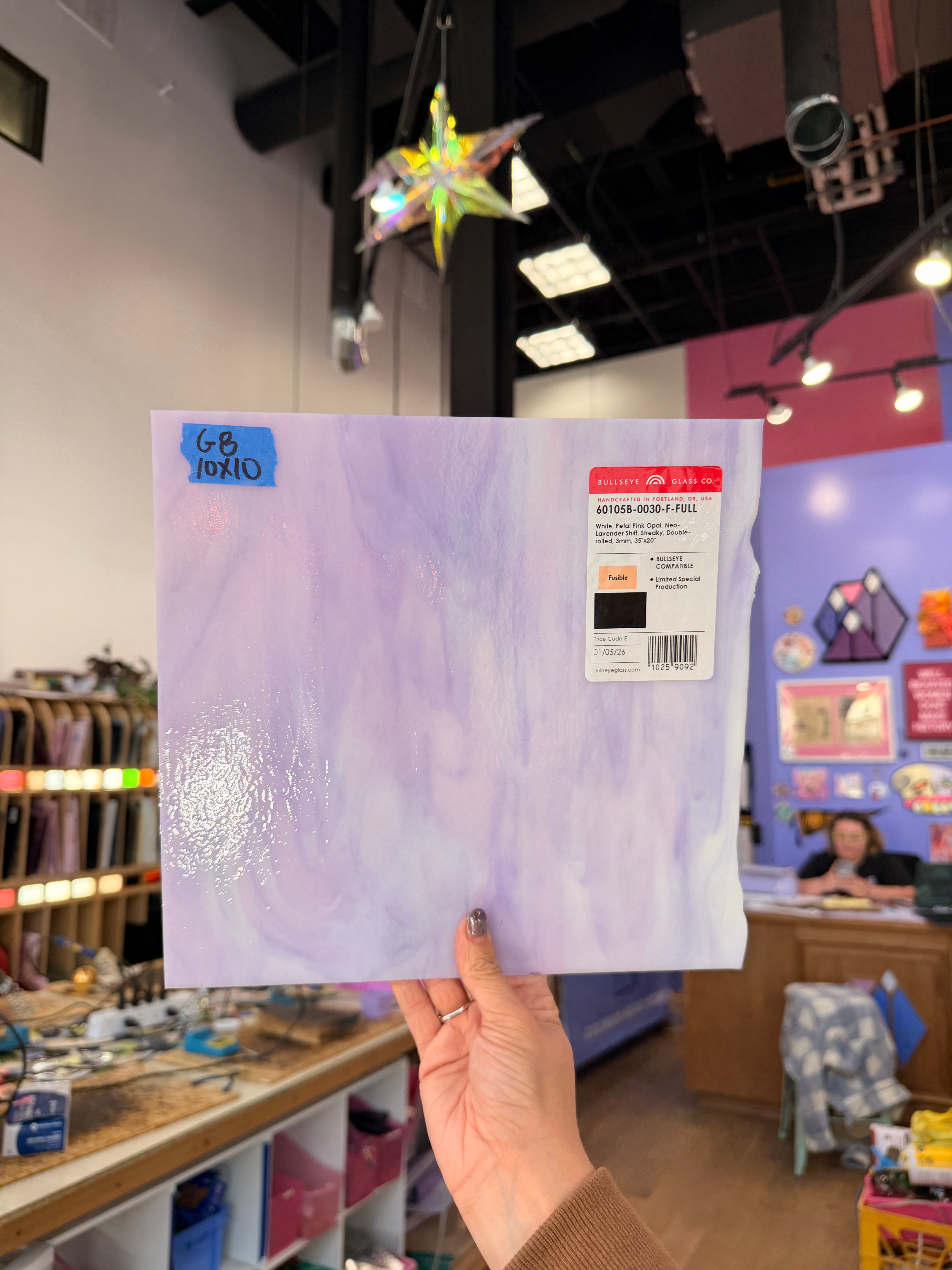 Glascadia White Petal Pink Opal Neo-Lavender Shift Transparent Double Roll Fusible 90 COE Sheet Glass Colorado Glassworks