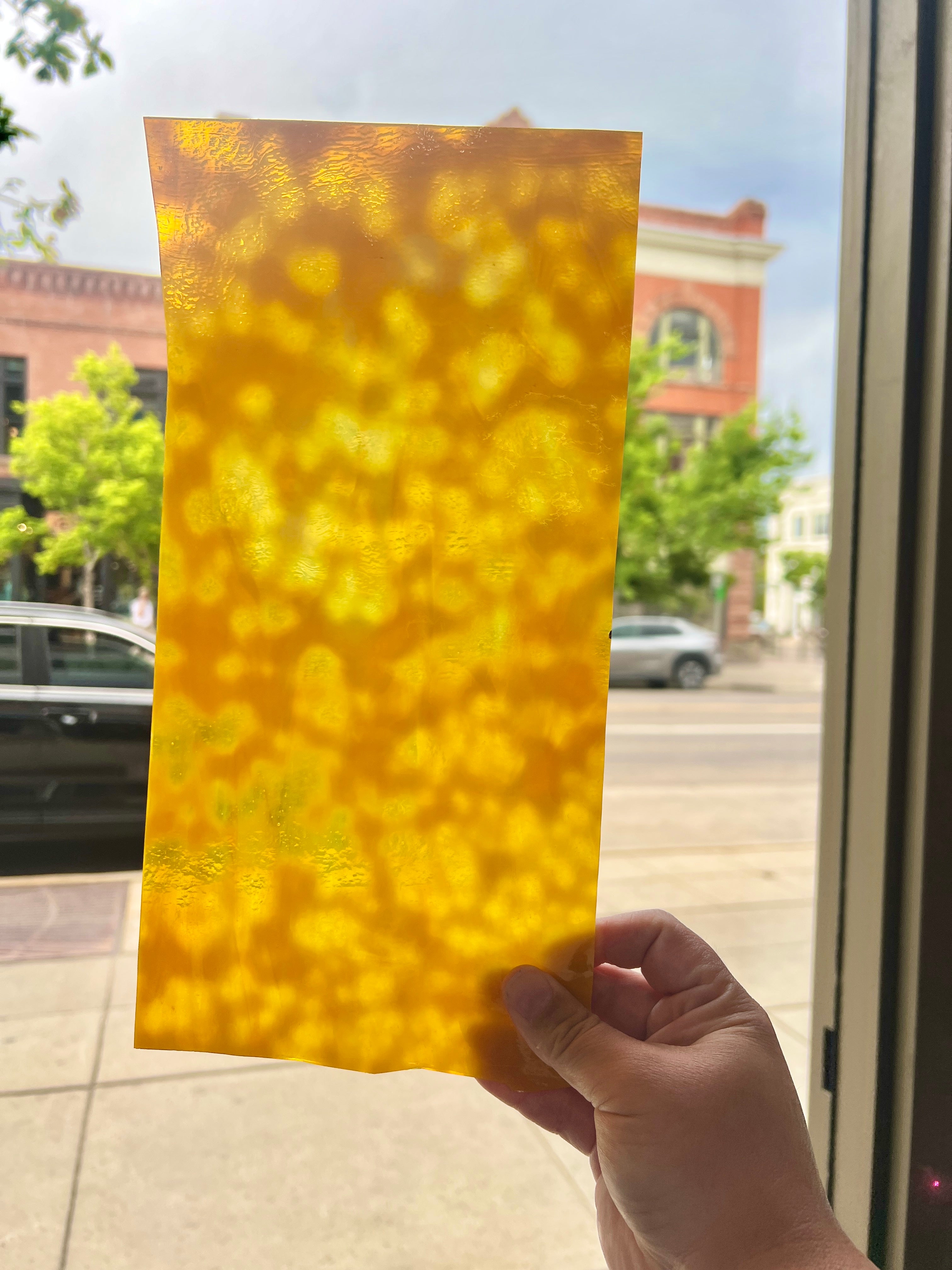 Cheesey Mottled Youghiogheny Sheet Glass Youghiogheny Glass 12"x6"