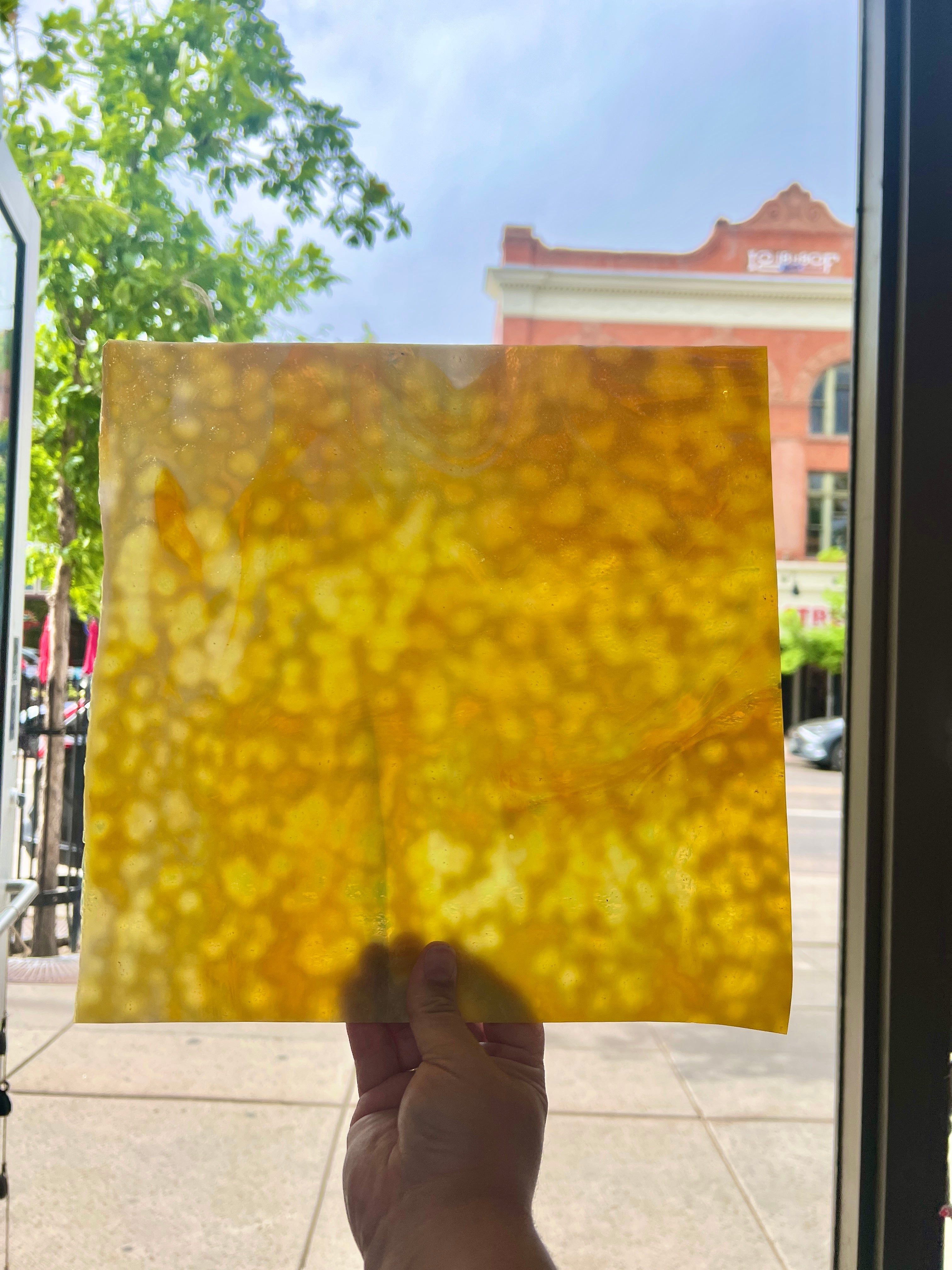 Cheesey Mottled Youghiogheny Sheet Glass Youghiogheny Glass 12"x12"