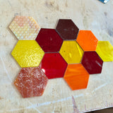 Pre-Cut Stained Glass Honeycomb/Hexagon Pieces Perfect for Stained Glass, Fusing, Mosaics and more!! Tools Colorado Glassworks