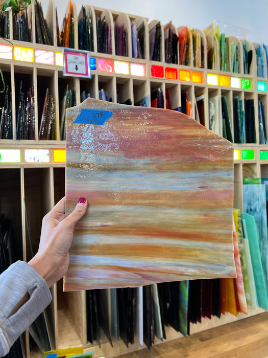 Blue Red and Orange Wispy Opaque Sheet Glass Colorado Glassworks   