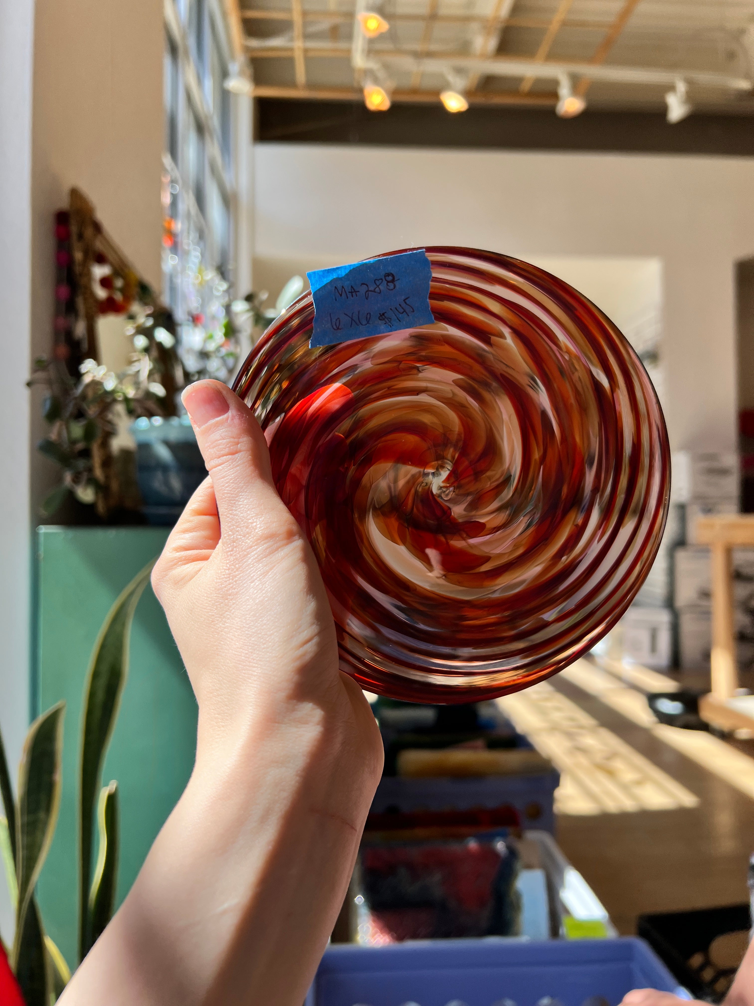 Red Fritty Swirl Rondel COGW by Monarch Glass Studio Sheet Glass Colorado Glass Works   