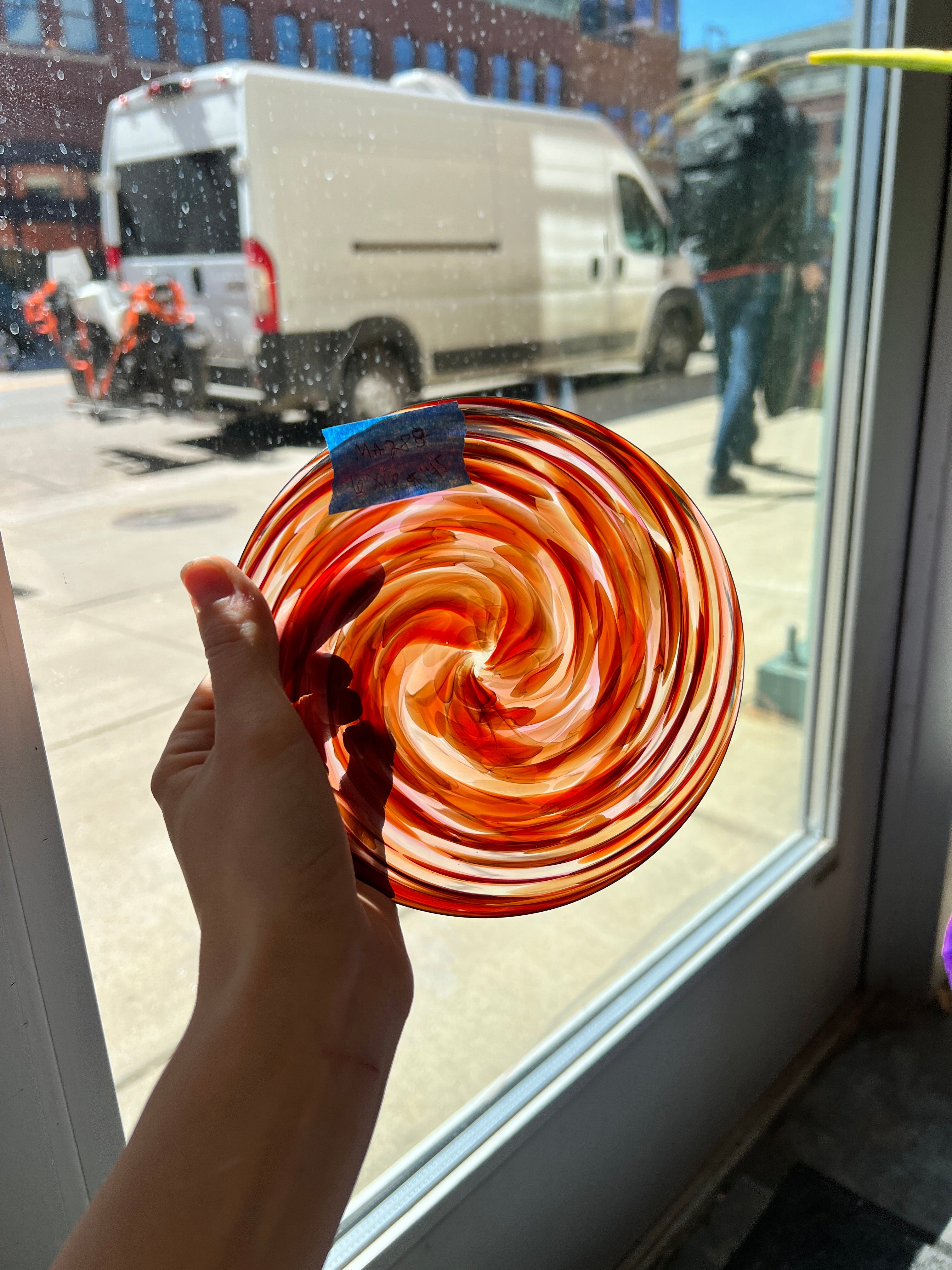 Red Fritty Swirl Rondel COGW by Monarch Glass Studio Sheet Glass Colorado Glass Works   