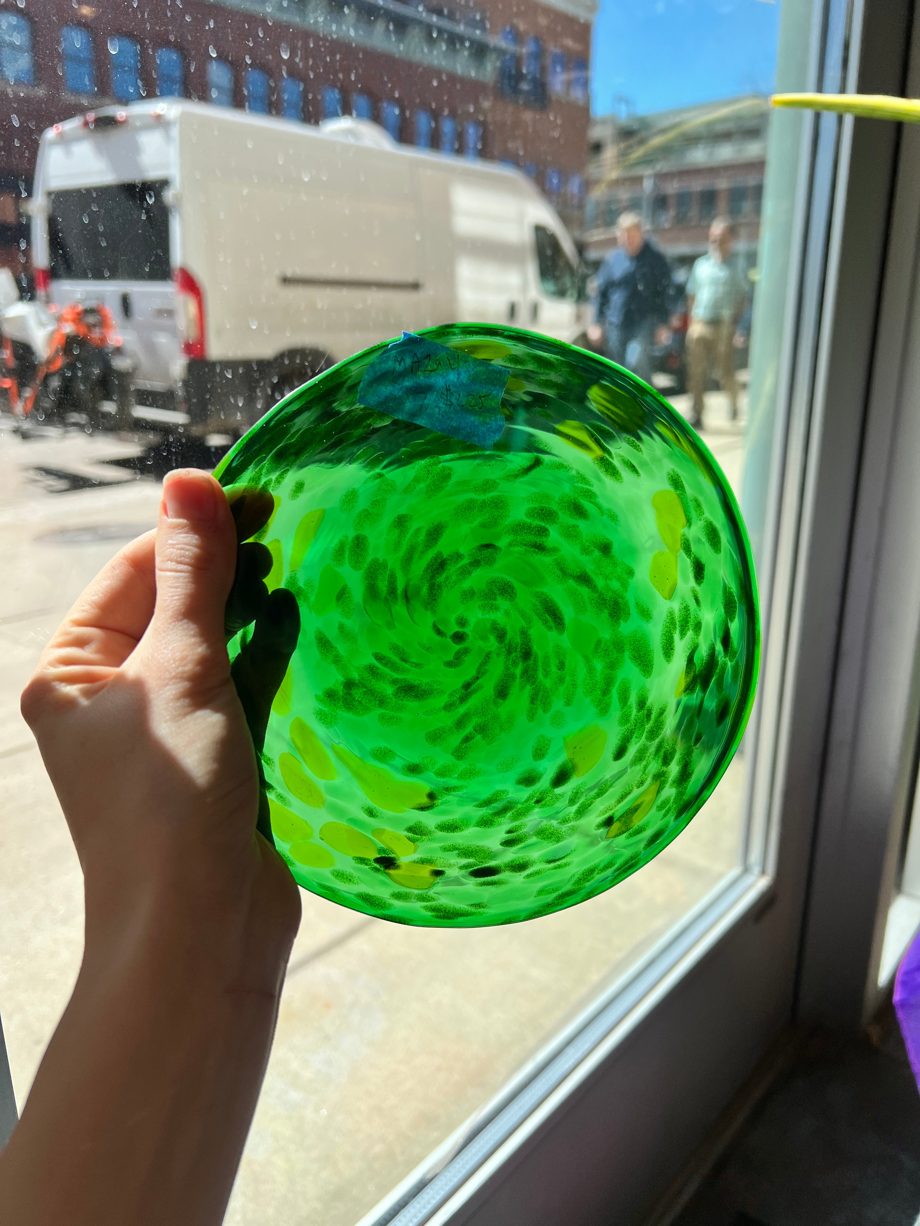 Green Fritty Rondel COGW by Monarch Glass Studio Sheet Glass Colorado Glass Works   