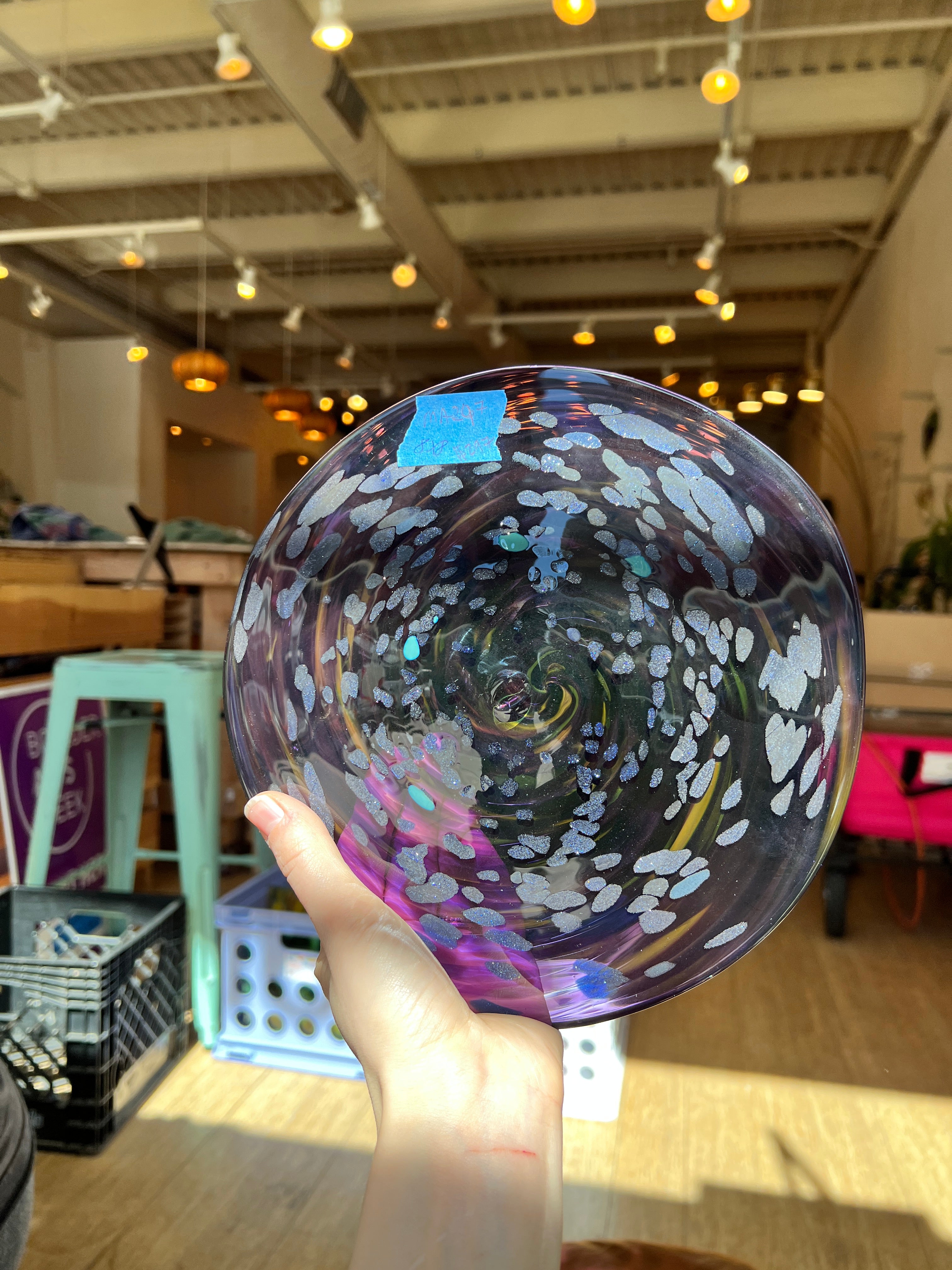 Purple Fritty Rondel with Blue Aventurine COGW by Monarch Glass Studio Sheet Glass Colorado Glass Works   