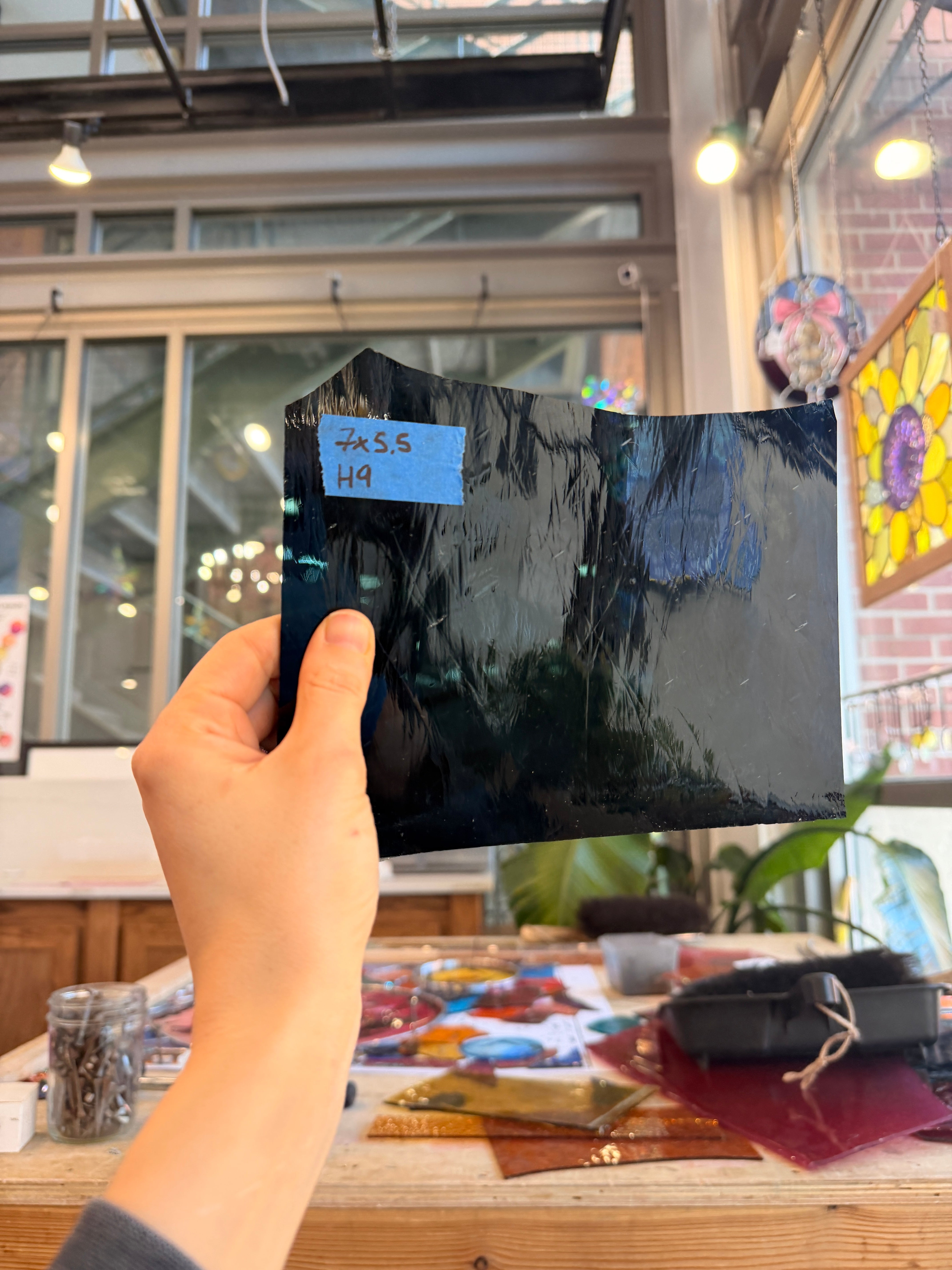 Dark Steel Blue Mouthblown GNA Sheet Glass Colorado Glassworks