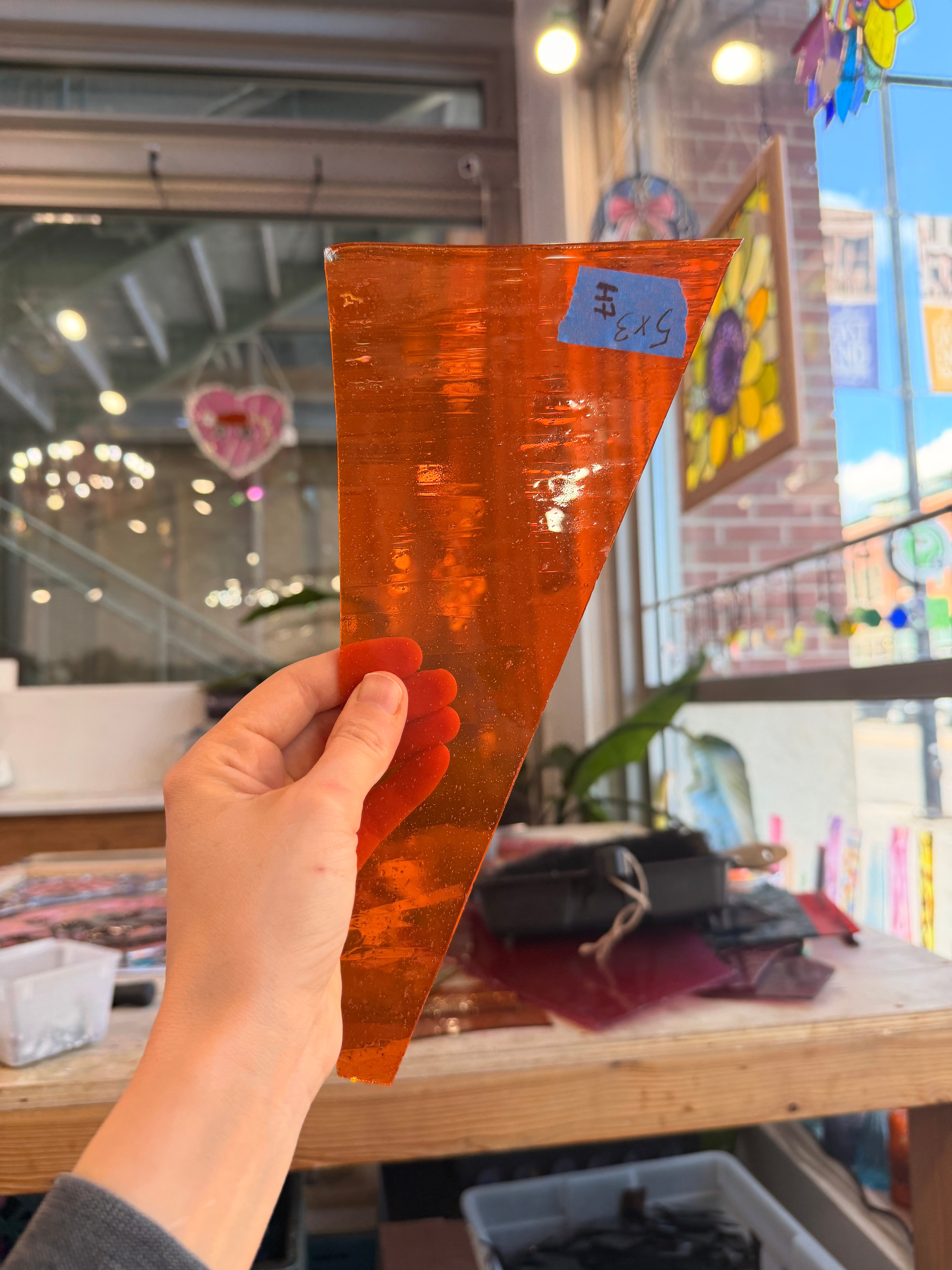 Vintage Orange on Clear AC Fischer Flash Glass Sheet Glass Colorado Glassworks