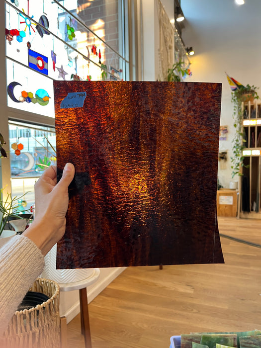 Dark Brown Wispy Dual Textured Wissmach Sheet Glass Colorado Glassworks WM794 (10.5x12in)  