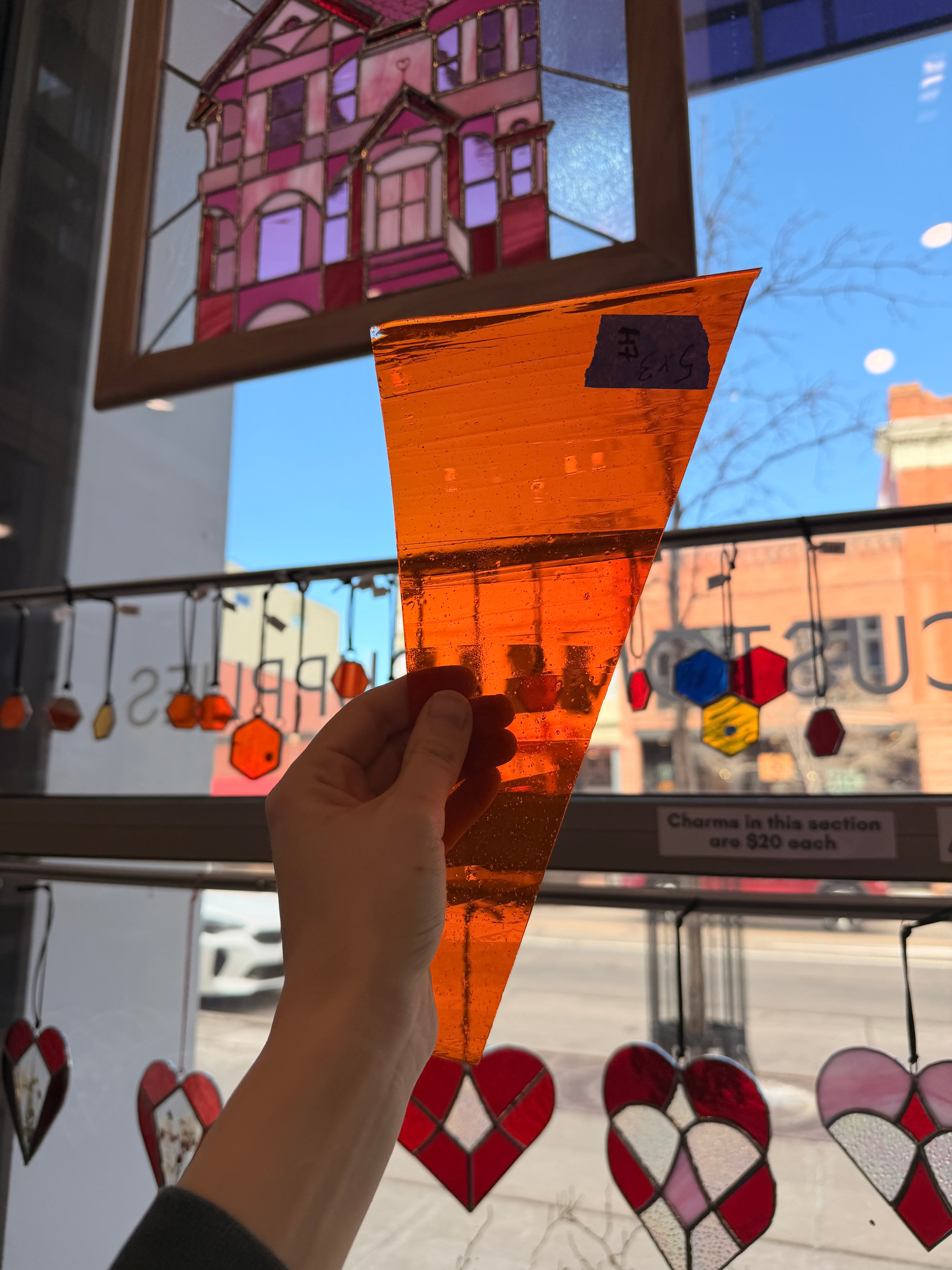 Vintage Orange on Clear AC Fischer Flash Glass Sheet Glass Colorado Glassworks