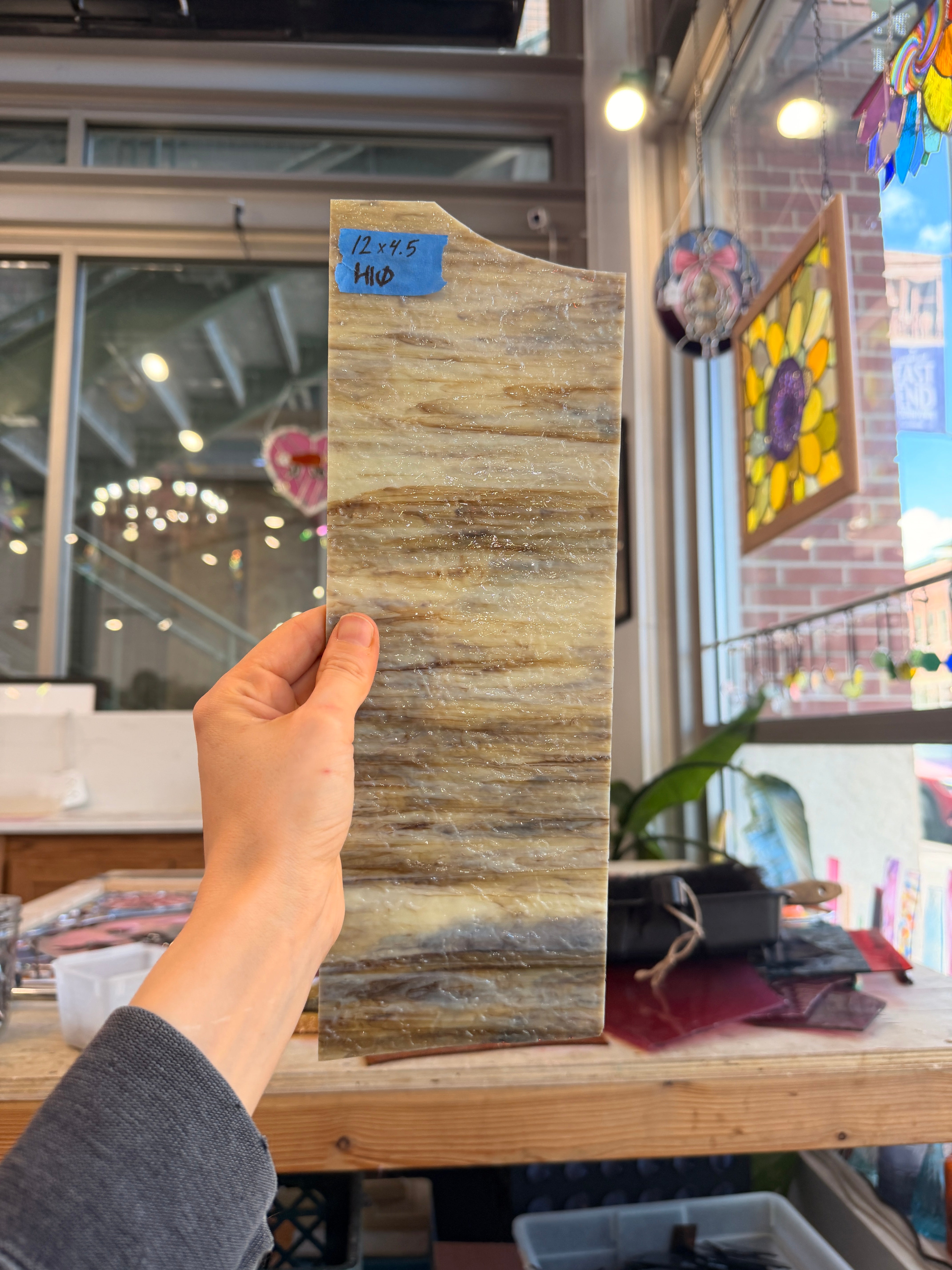 Tan Brown White Wispy Granite Uroboros Sheet Glass Colorado Glassworks