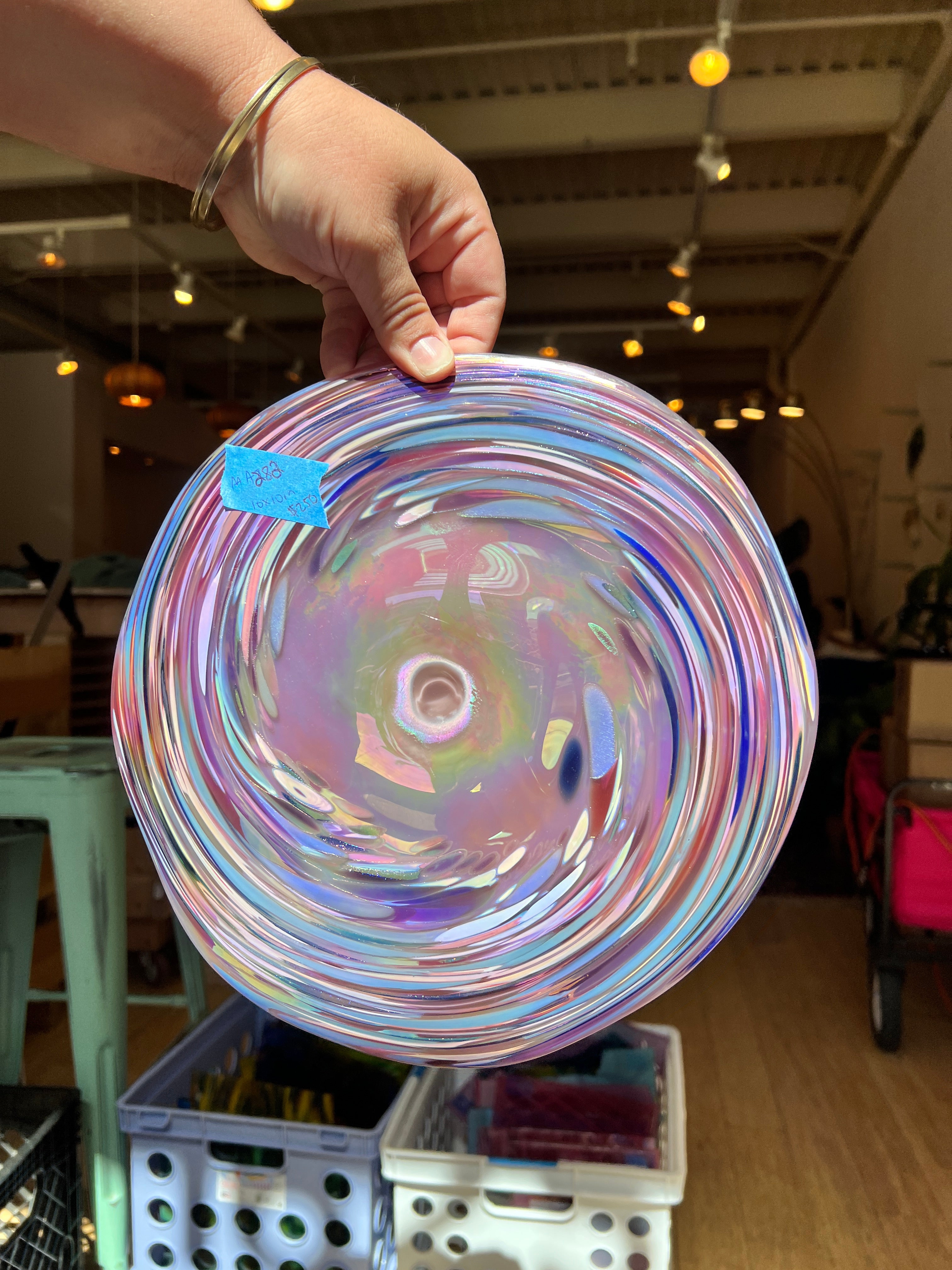 Light Pink Periwinkle and Purple Swirled Iridescent Rondel COGW by Monarch Glass Studio Sheet Glass Colorado Glass Works   