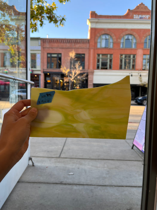 Yellow and Green Wispy Opaque Kokomo Sheet Glass Colorado Glassworks   