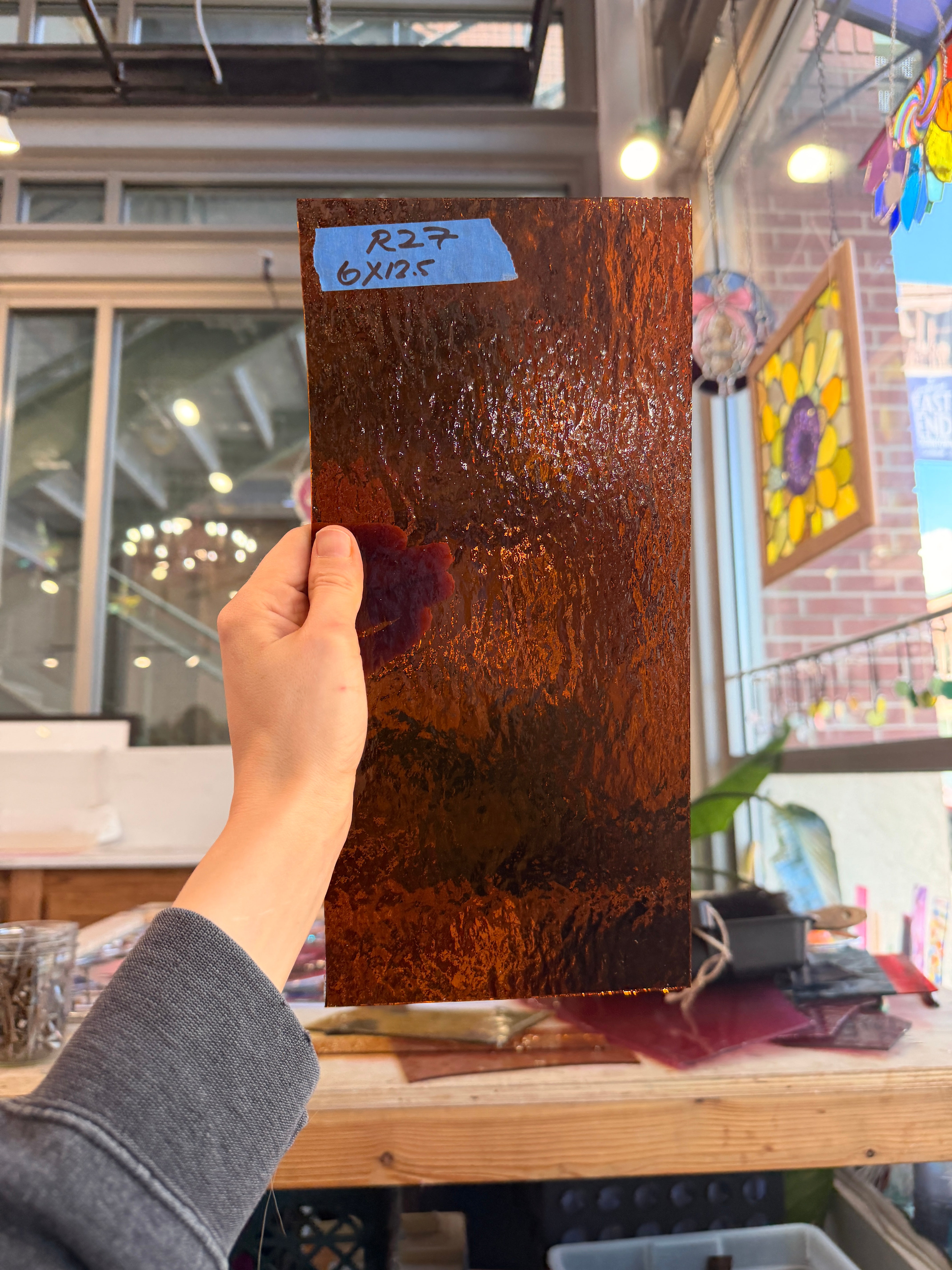 Dark Amber Rough Rolled Spectrum Vintage Sheet Glass Colorado Glass Works