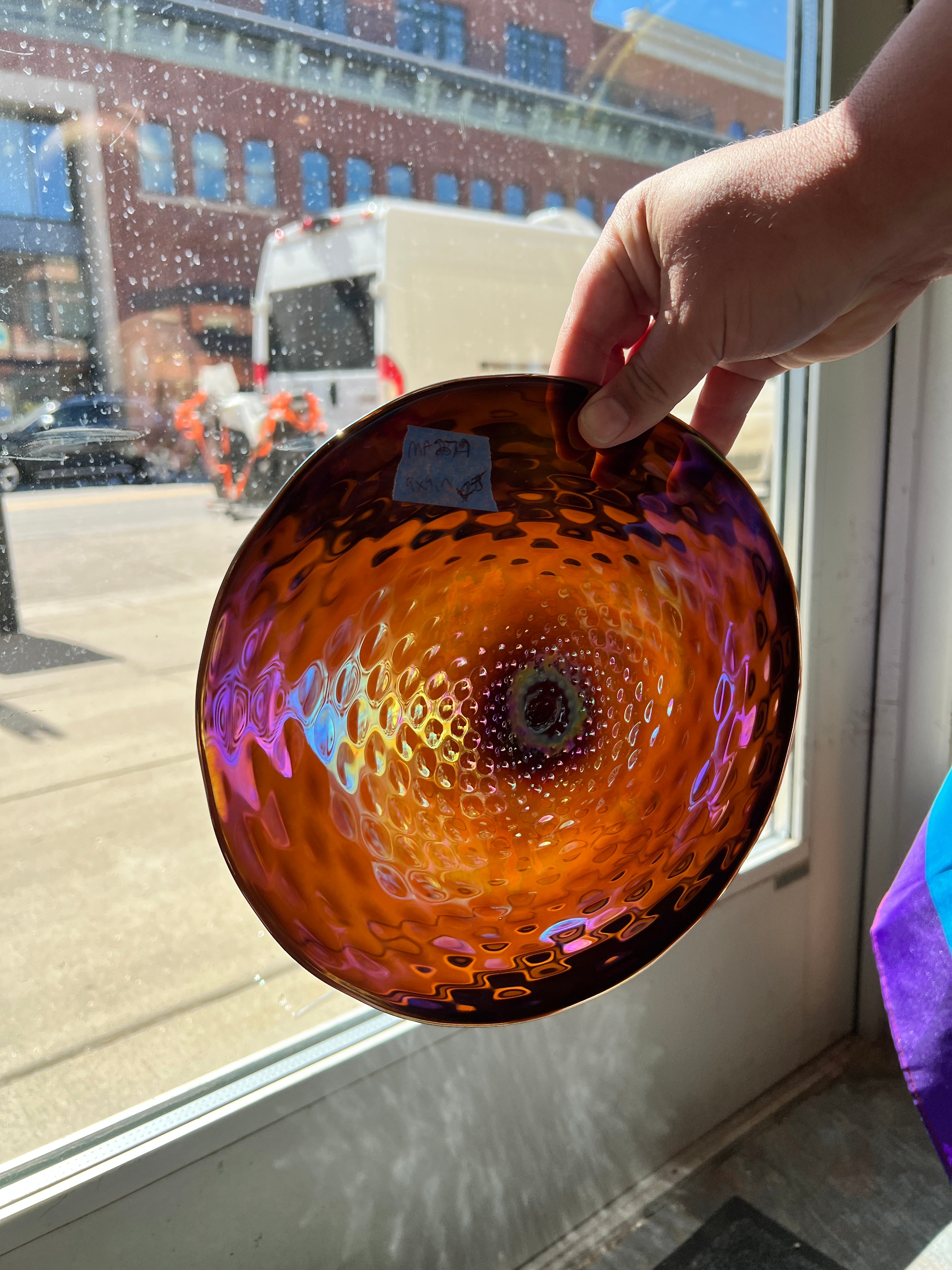 Dark Amber Iridescent Optic Rondel COGW by Monarch Glass Studio Sheet Glass Colorado Glass Works   