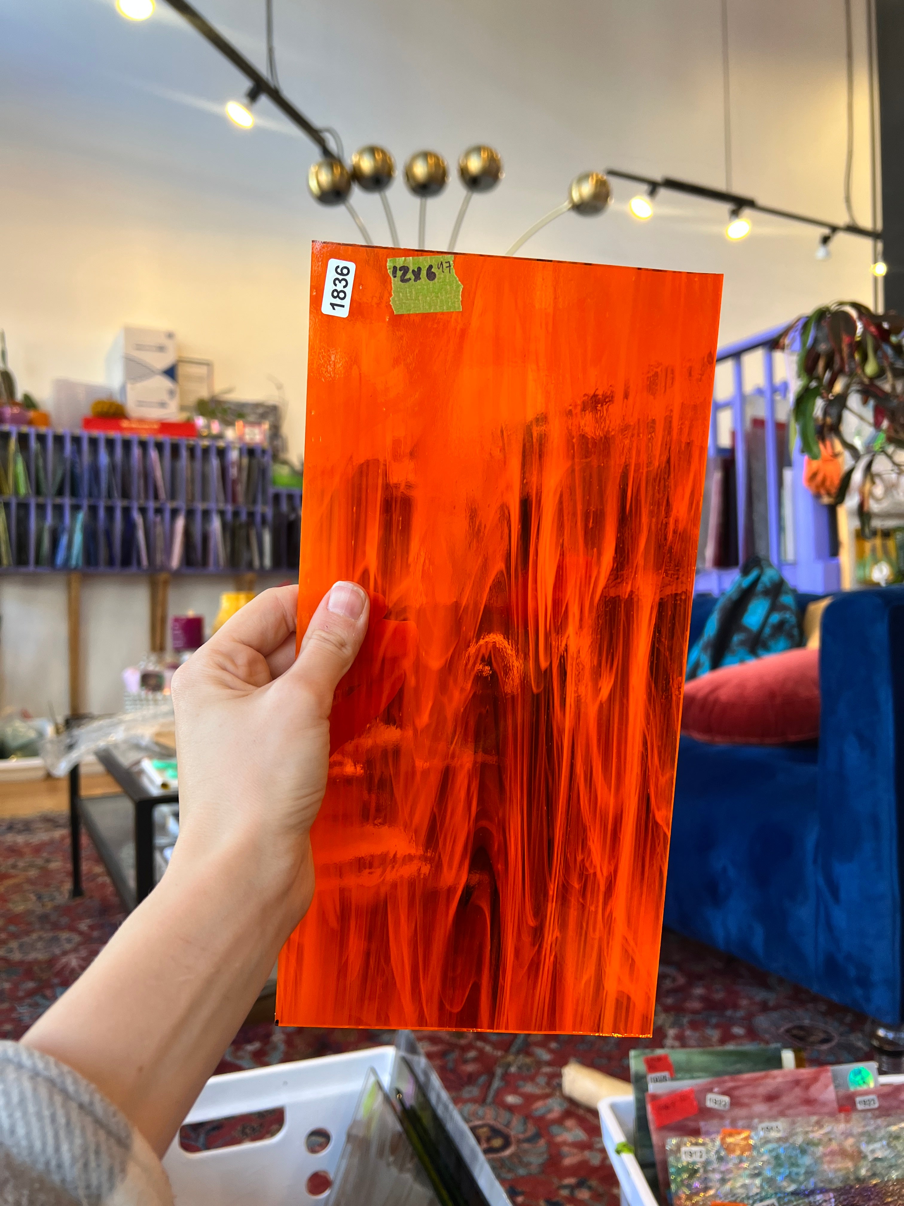 Orange White Wispy Oceanside Fusible 96 COE (OGT 379.1F) Sheet Glass Colorado Glassworks OS-ORA/WHIT (12x6in)