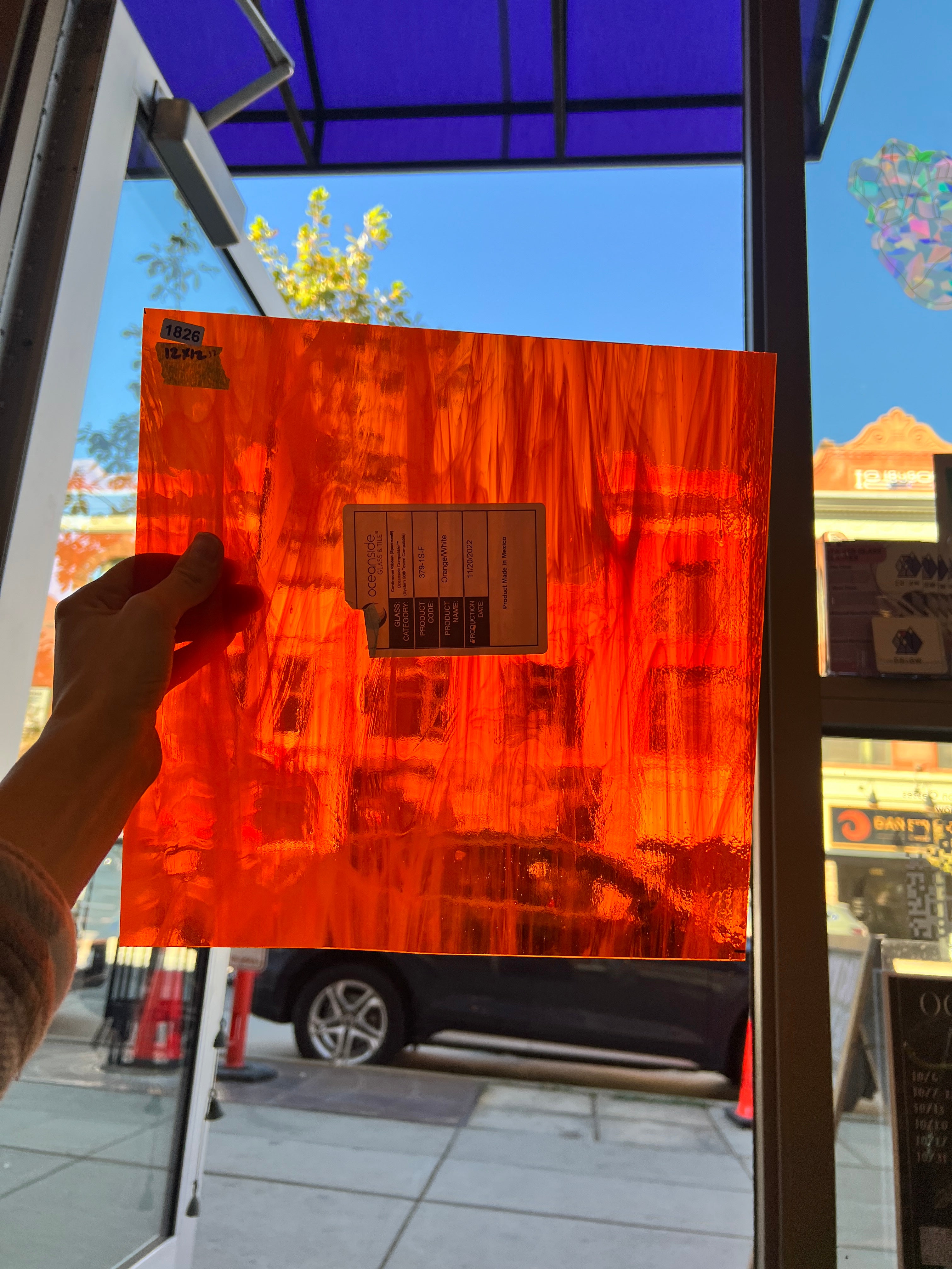 Orange White Wispy Oceanside Fusible 96 COE (OGT 379.1F) Sheet Glass Colorado Glassworks