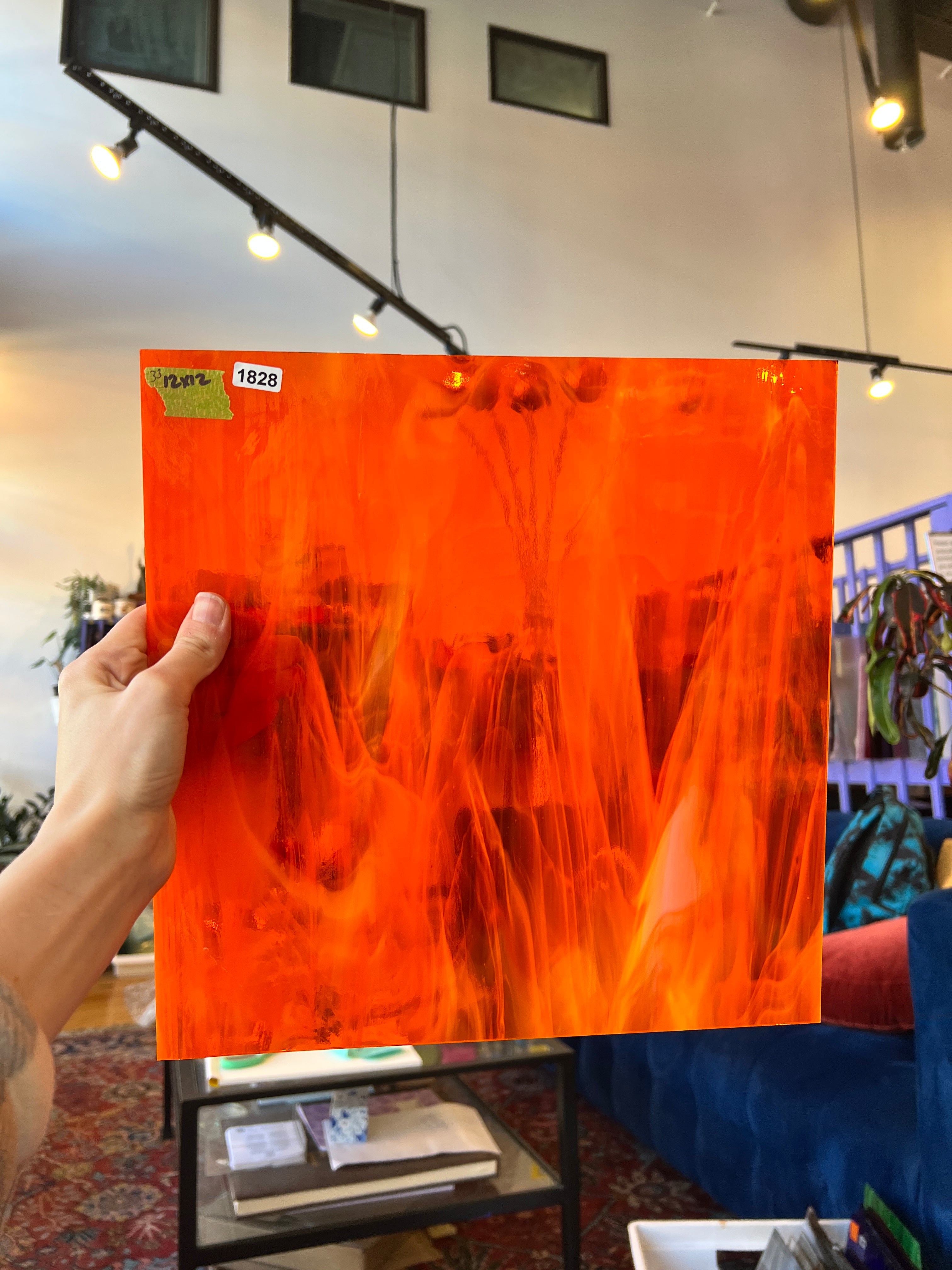 Orange White Wispy Oceanside Fusible 96 COE (OGT 379.1F) Sheet Glass Colorado Glassworks