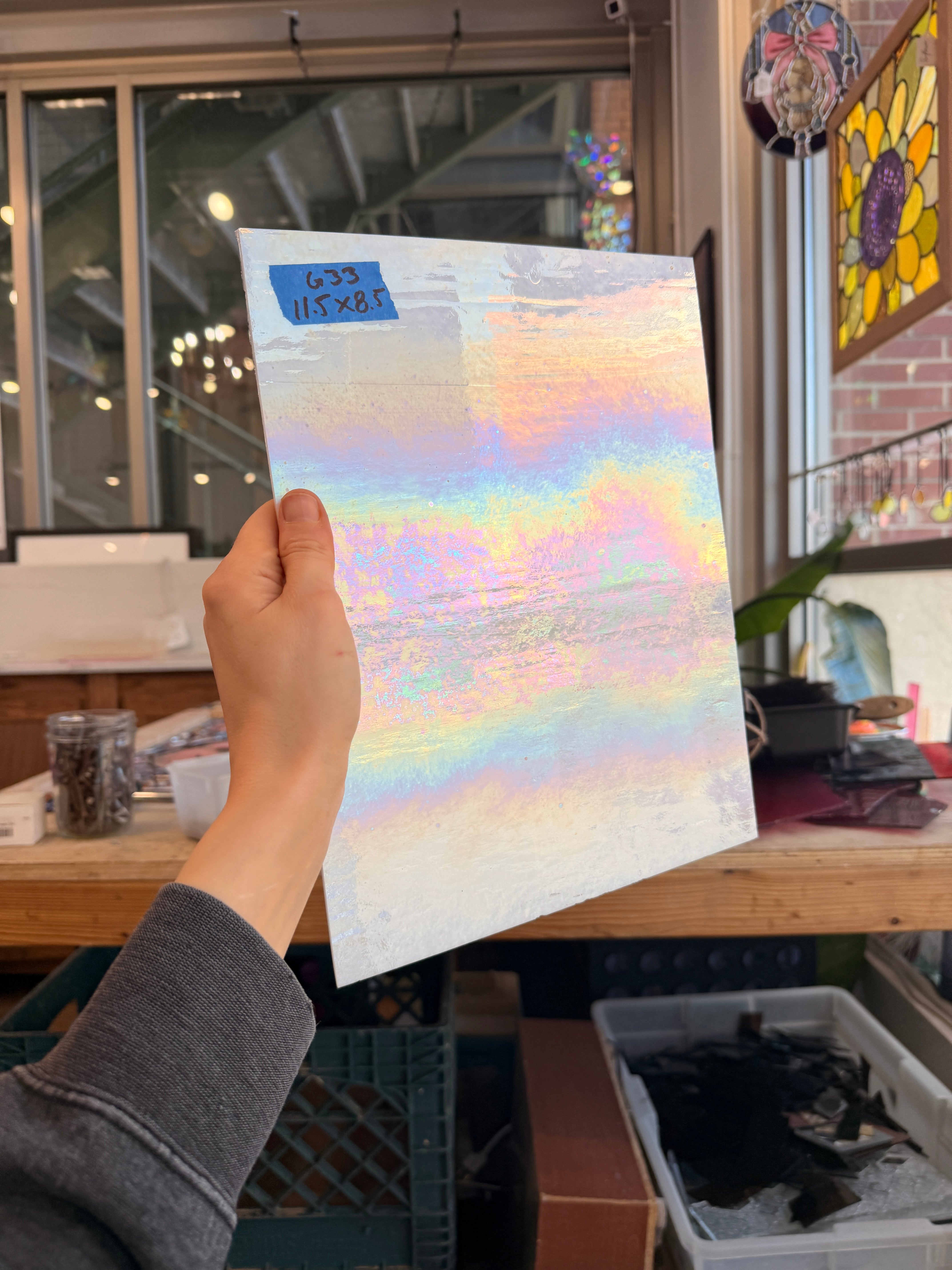 White Opaque Iridescent Wissmach (96 03 LUM) Sheet Glass Unknown 11.5x8.5in (WM-92175917)