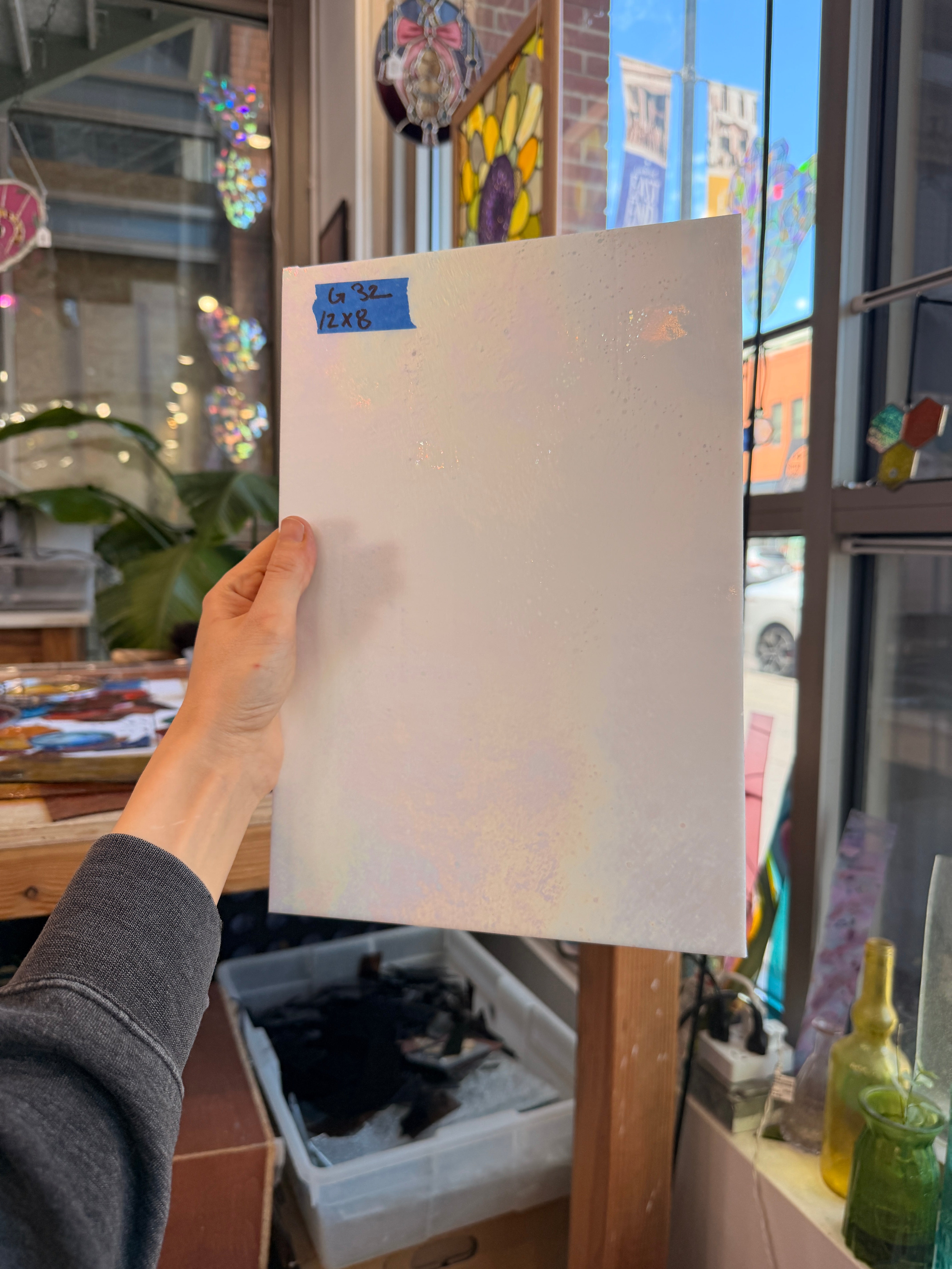White Opaque Iridescent Wissmach (96 03 LUM) Sheet Glass Unknown