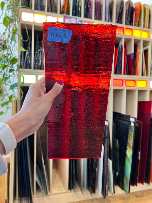 Red Transparent Fusible 96 COE Youghiogheny Sheet Glass Colorado Glassworks YG739 (12x5.5in)  