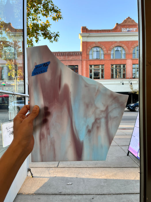 Purple Blue and White Wispy Mix Armstrong Sheet Glass Colorado Glassworks   