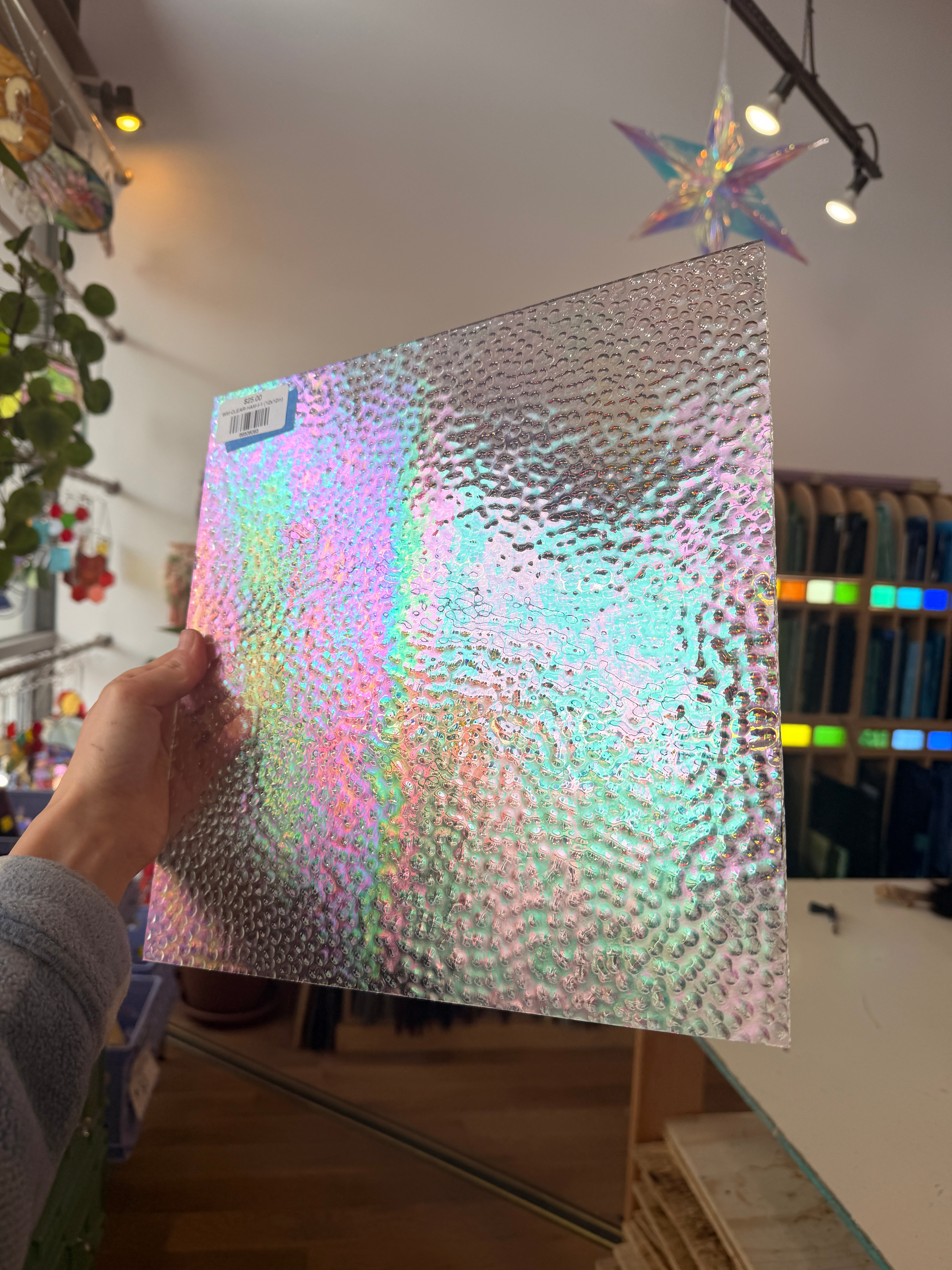 Clear Hammered Iridescent Wissmach (01HAM) Sheet Glass Colorado Glassworks