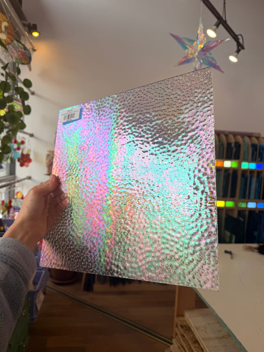 Clear Hammered Iridescent Wissmach (01HAM) Sheet Glass Colorado Glassworks