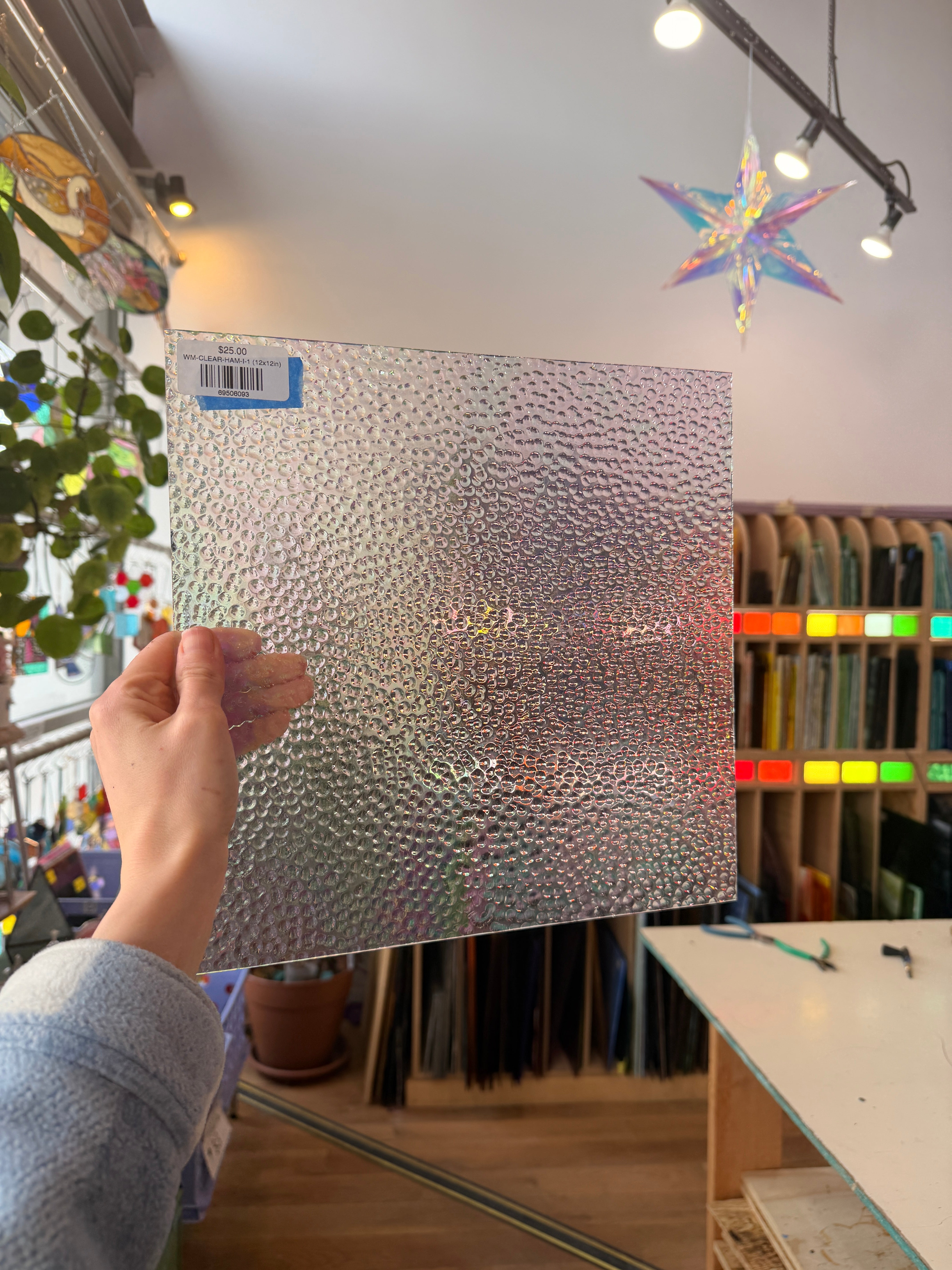 Clear Hammered Iridescent Wissmach (01HAM) Sheet Glass Colorado Glassworks