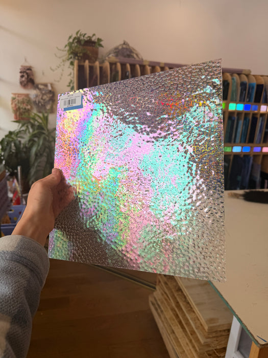 Clear Hammered Iridescent Wissmach (01HAM) Sheet Glass Colorado Glassworks