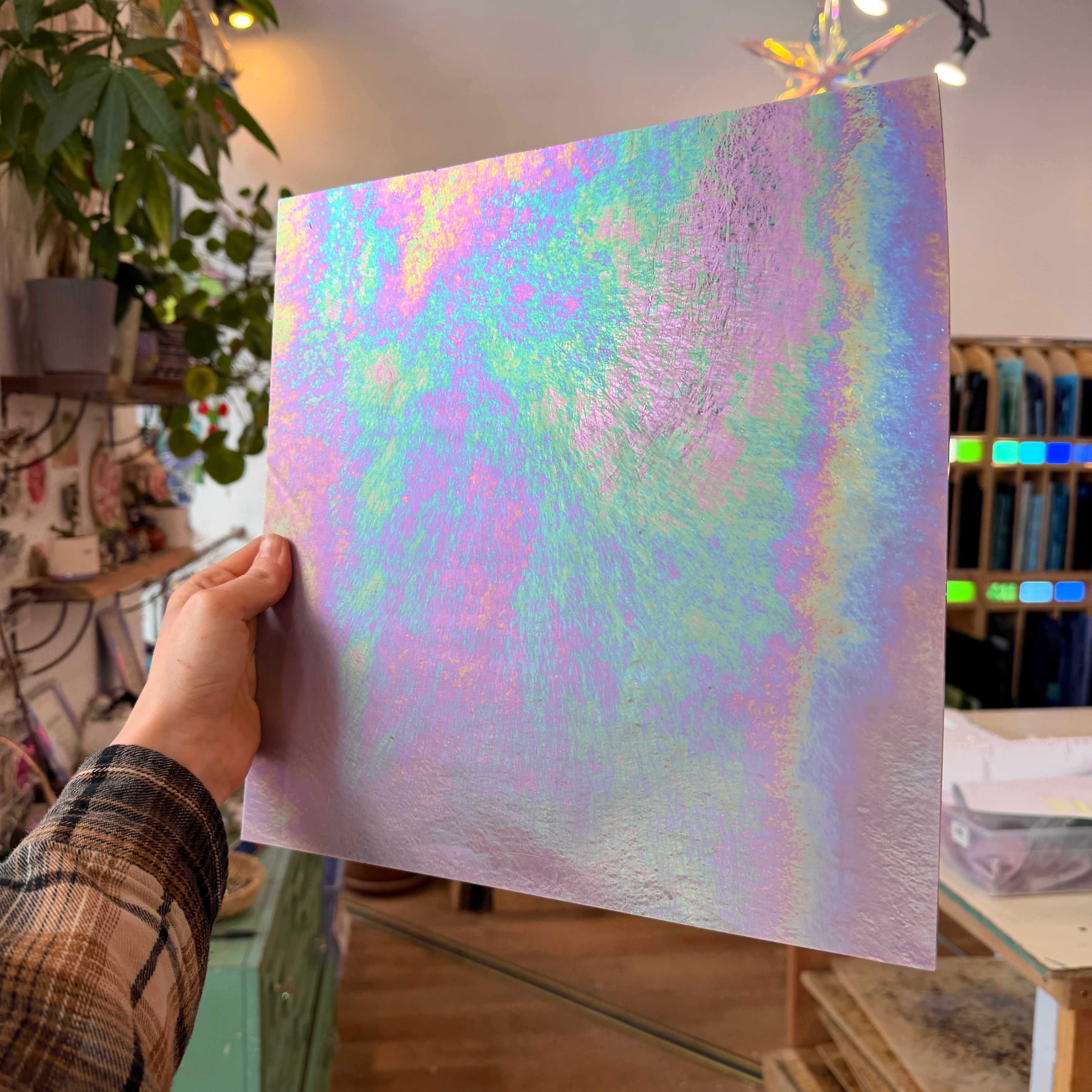 Mauve Iridescent Opaque Wissmach 96 COE (Violet Opal WI 96 04 LUM) Sheet Glass Colorado Glass Works