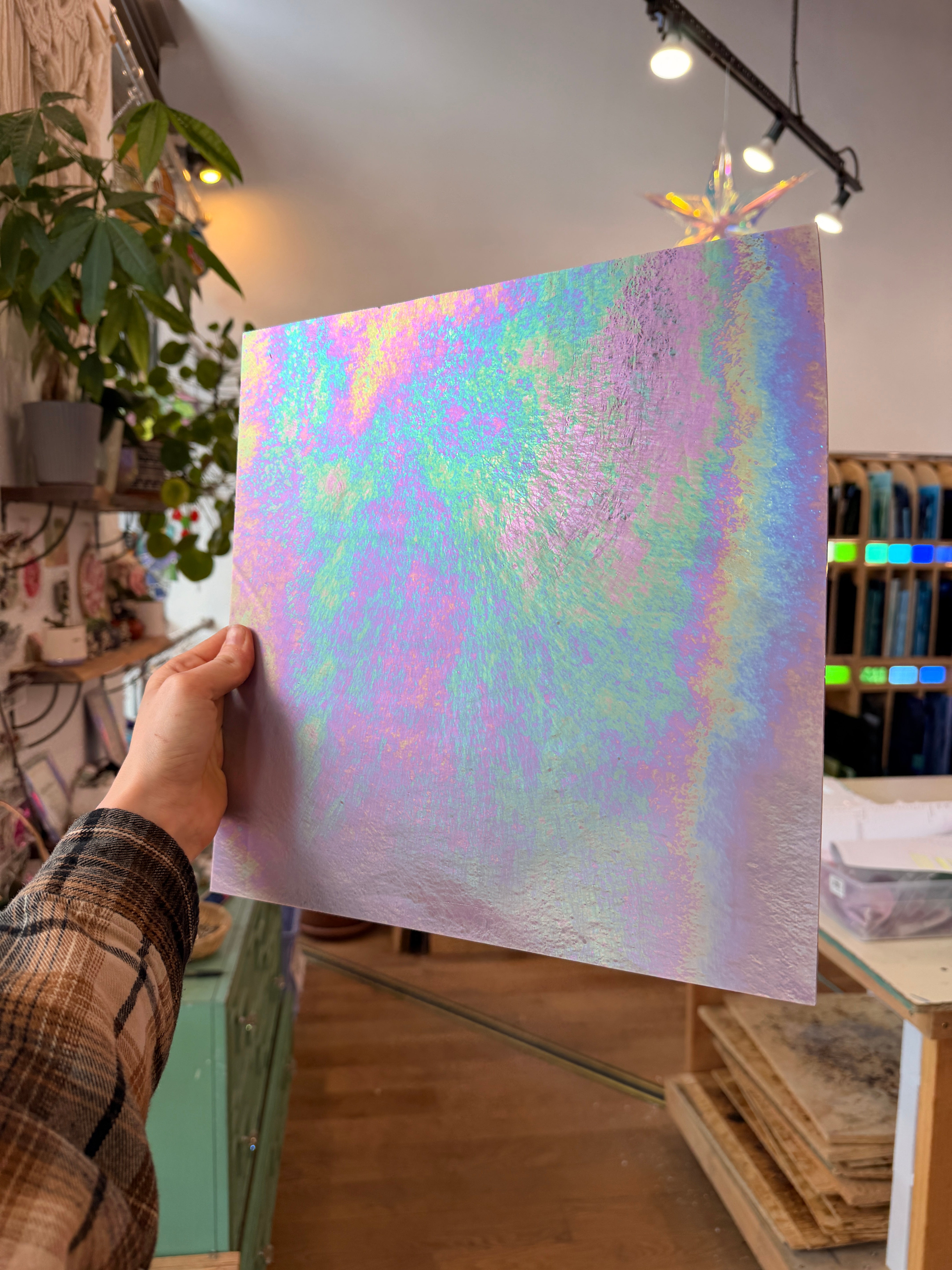 Mauve Iridescent Opaque Wissmach 96 COE (Violet Opal WI 96 04 LUM) Sheet Glass Colorado Glass Works
