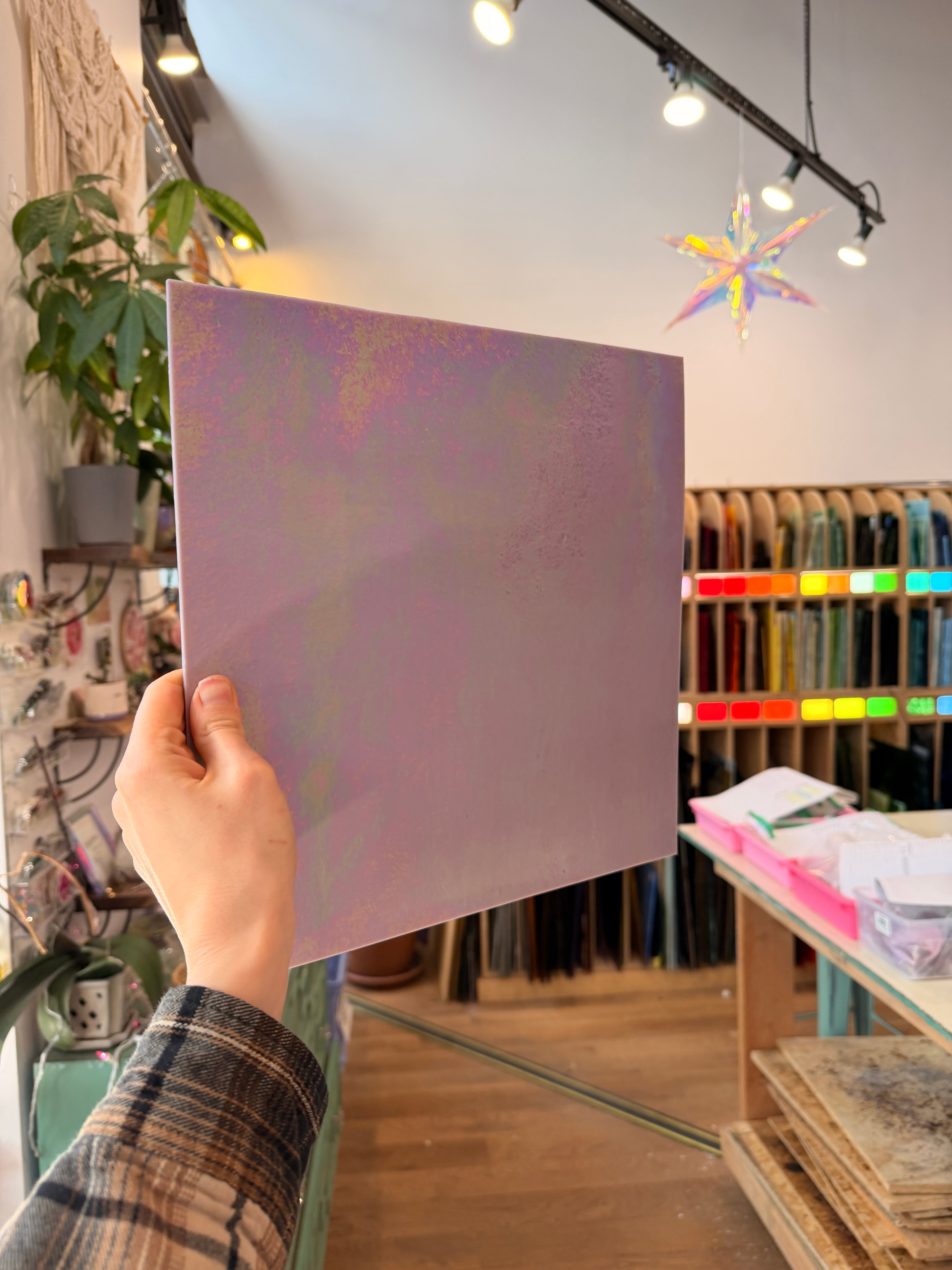 Mauve Iridescent Opaque Wissmach 96 COE (Violet Opal WI 96 04 LUM) Sheet Glass Colorado Glass Works