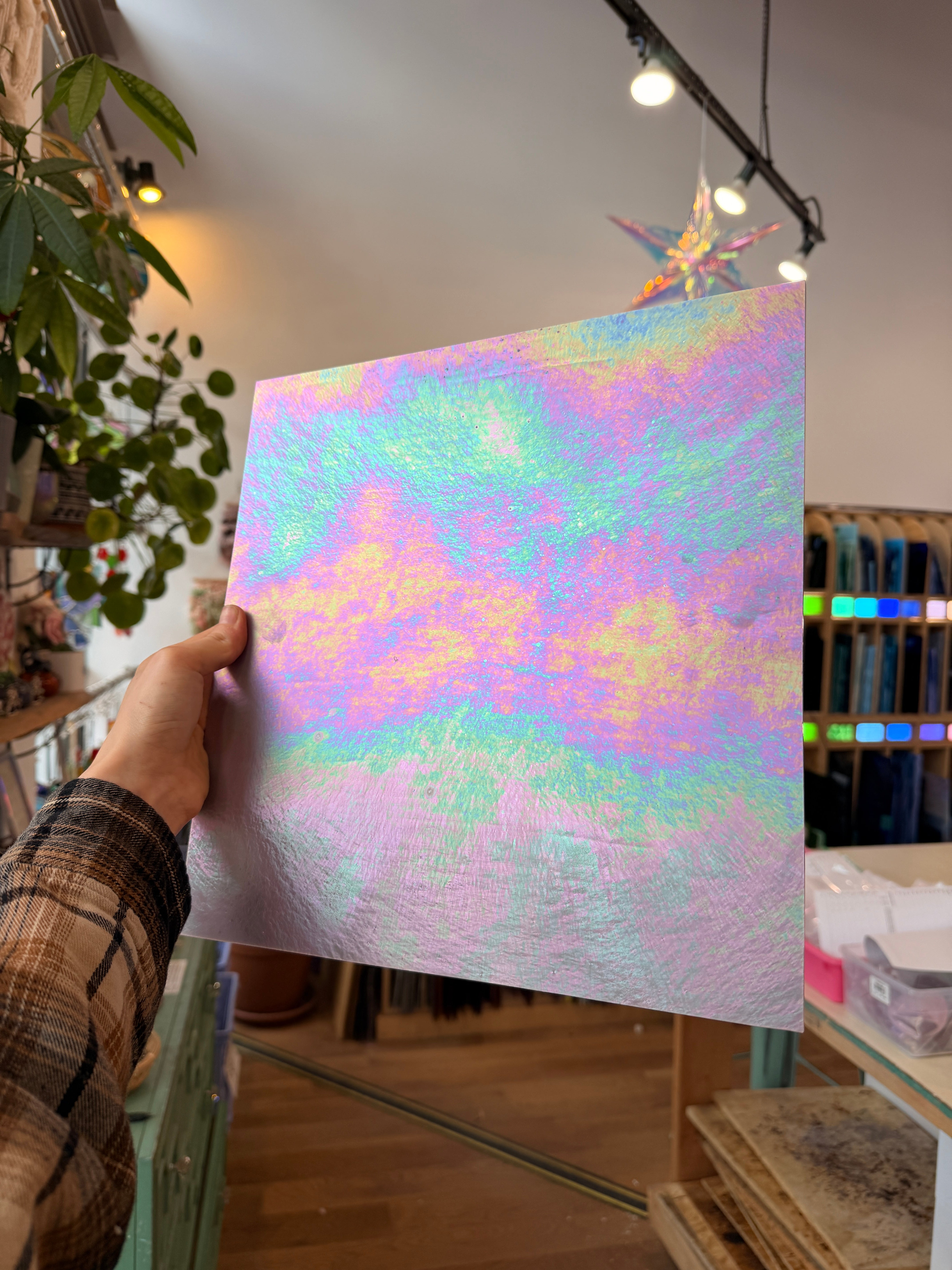 Mauve Iridescent Opaque Wissmach 96 COE (Violet Opal WI 96 04 LUM) Sheet Glass Colorado Glass Works