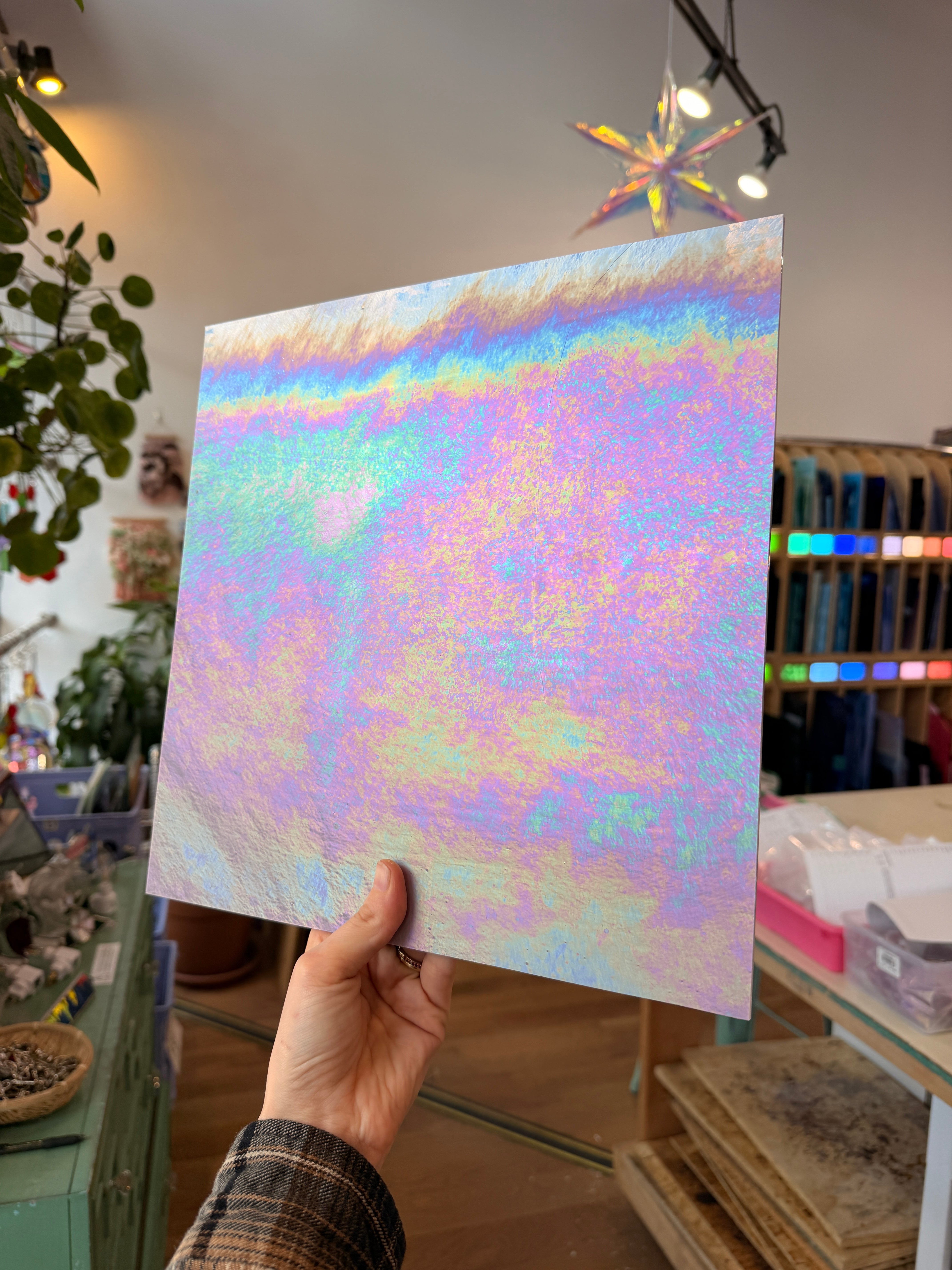 Mauve Iridescent Opaque Wissmach 96 COE (Violet Opal WI 96 04 LUM) Sheet Glass Colorado Glass Works