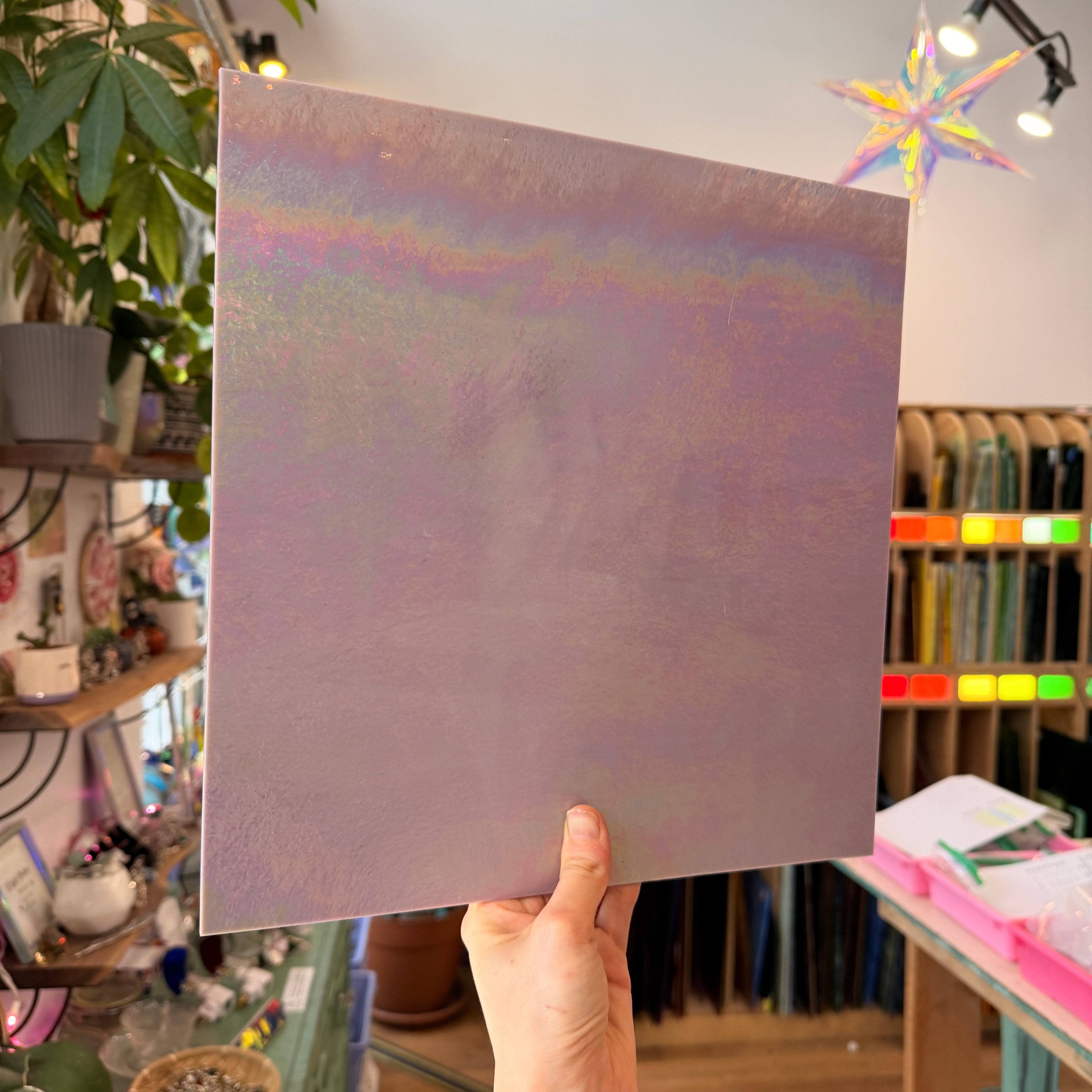 Mauve Iridescent Opaque Wissmach 96 COE (Violet Opal WI 96 04 LUM) Sheet Glass Colorado Glass Works