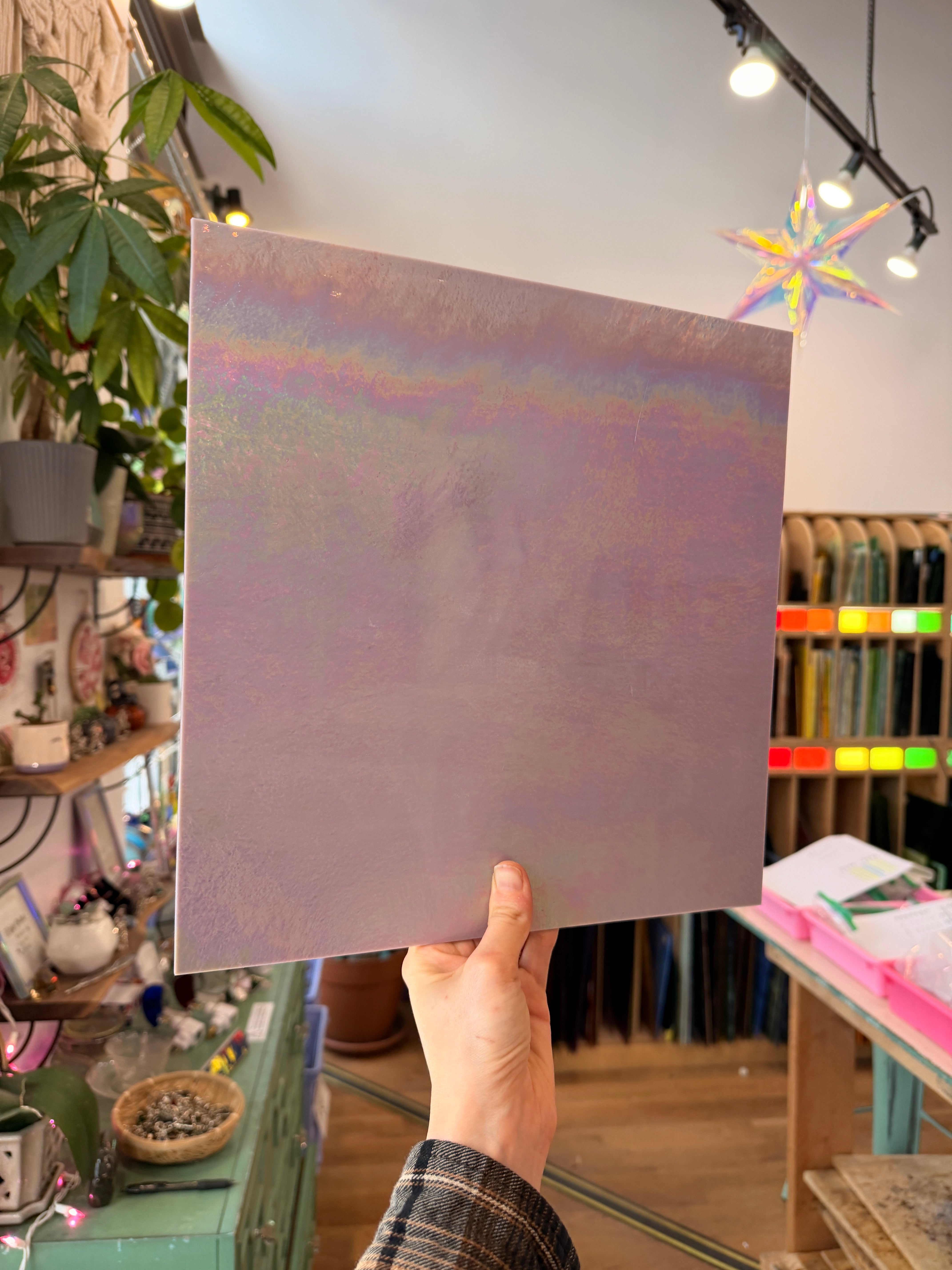 Mauve Iridescent Opaque Wissmach 96 COE (Violet Opal WI 96 04 LUM) Sheet Glass Colorado Glass Works