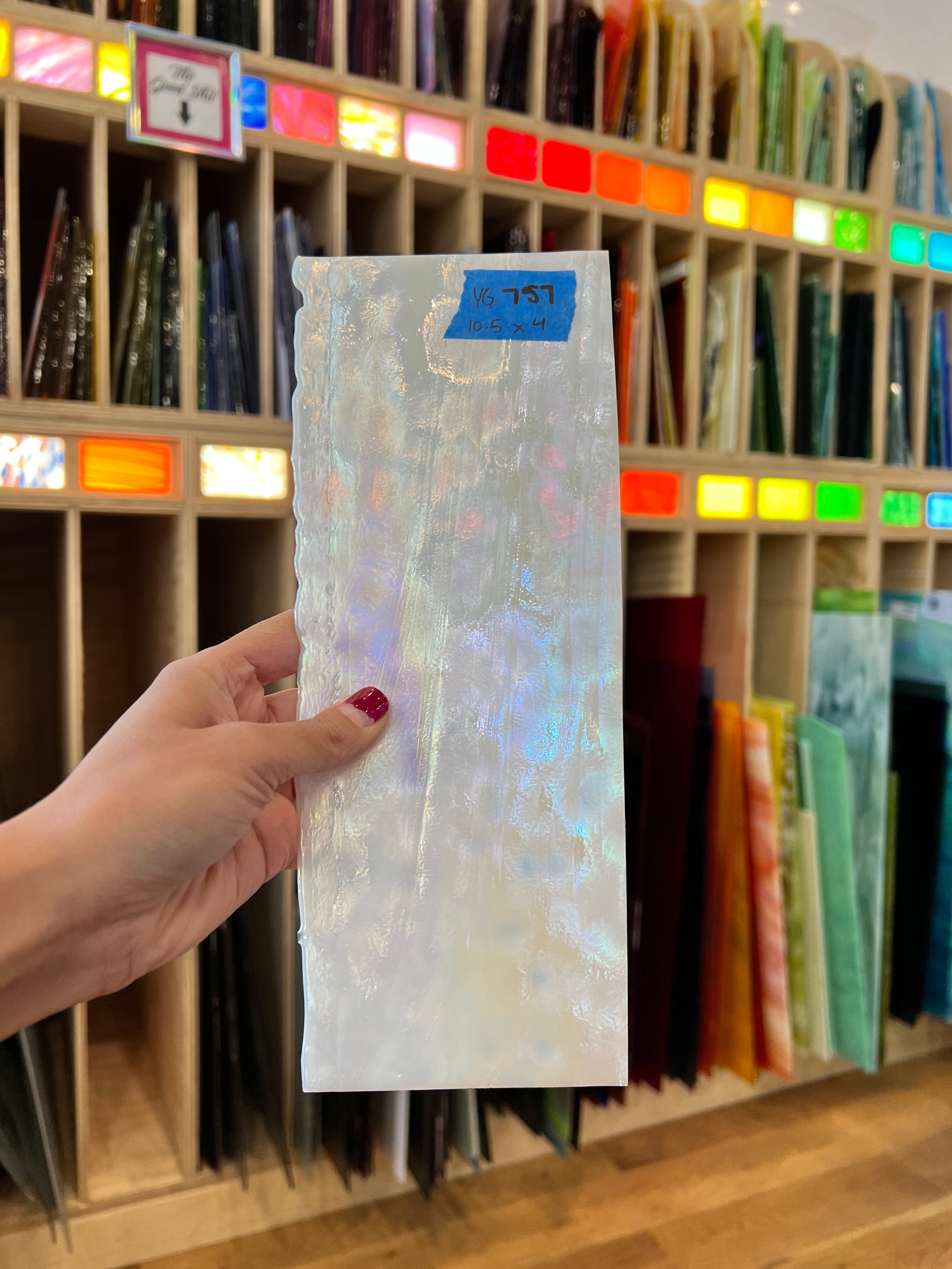 Iridescent White Mottled Youghiogheny Sheet Glass Colorado Glassworks