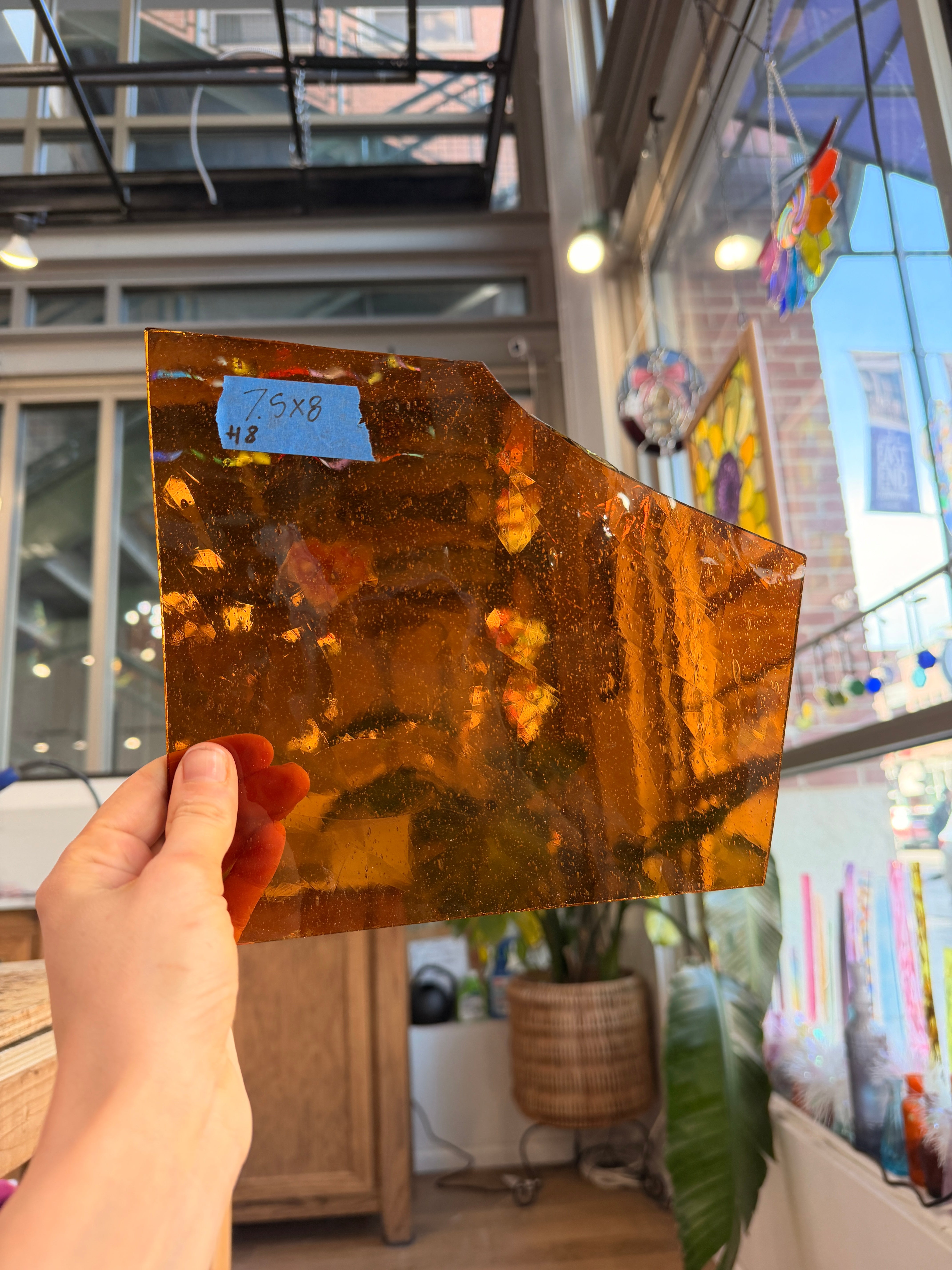 Amber Orange Mouth Blown Antique Glass Sheet Glass Colorado Glassworks