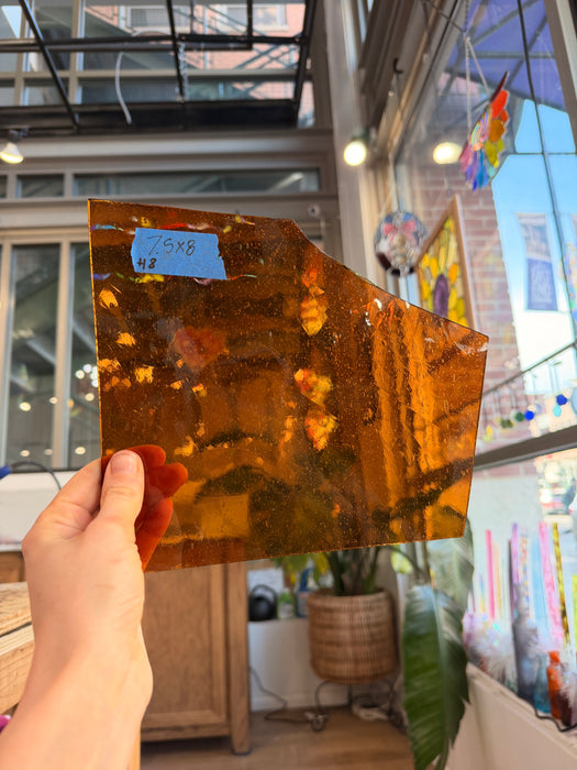 Amber Orange Mouth Blown Antique Glass Sheet Glass Colorado Glassworks