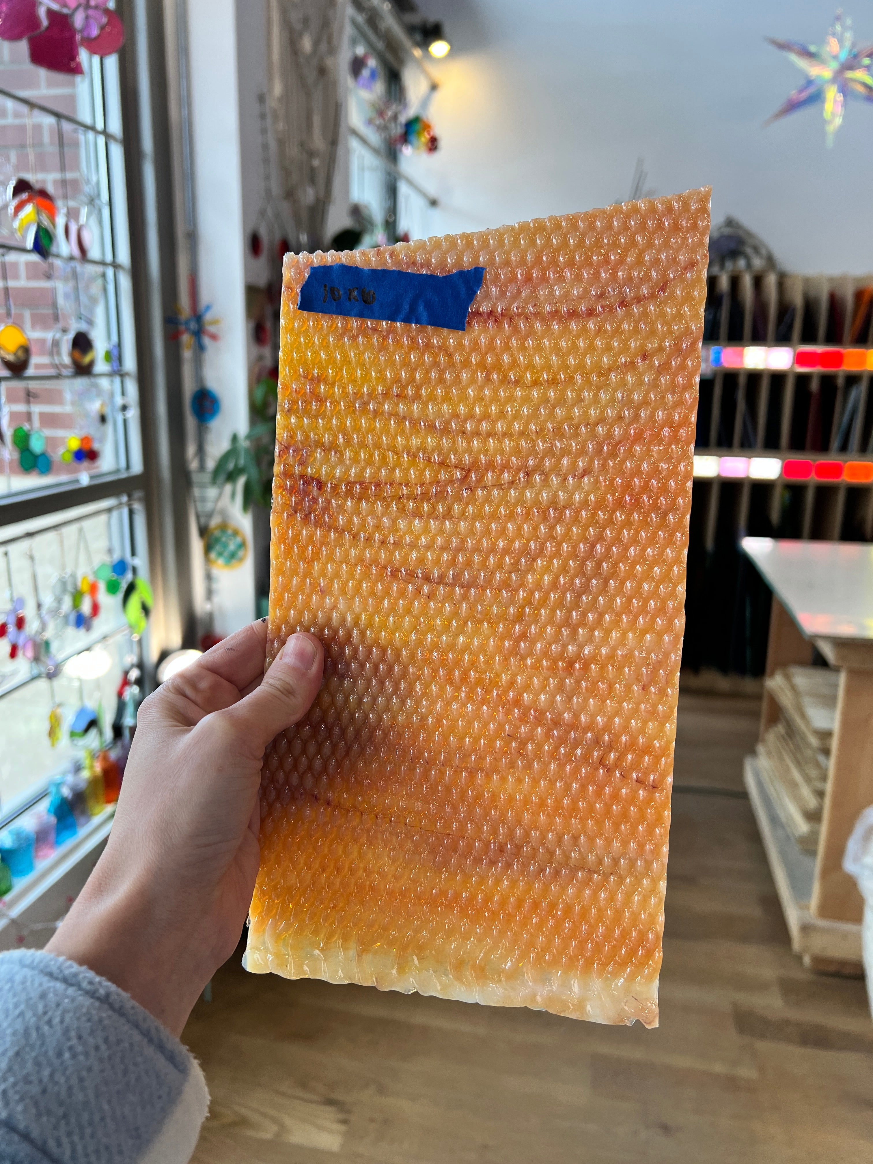 Corn - White with Orange/ Yellow and Dark Red Youghiogheny Sheet Glass Colorado Glassworks B - pointed (5x10)