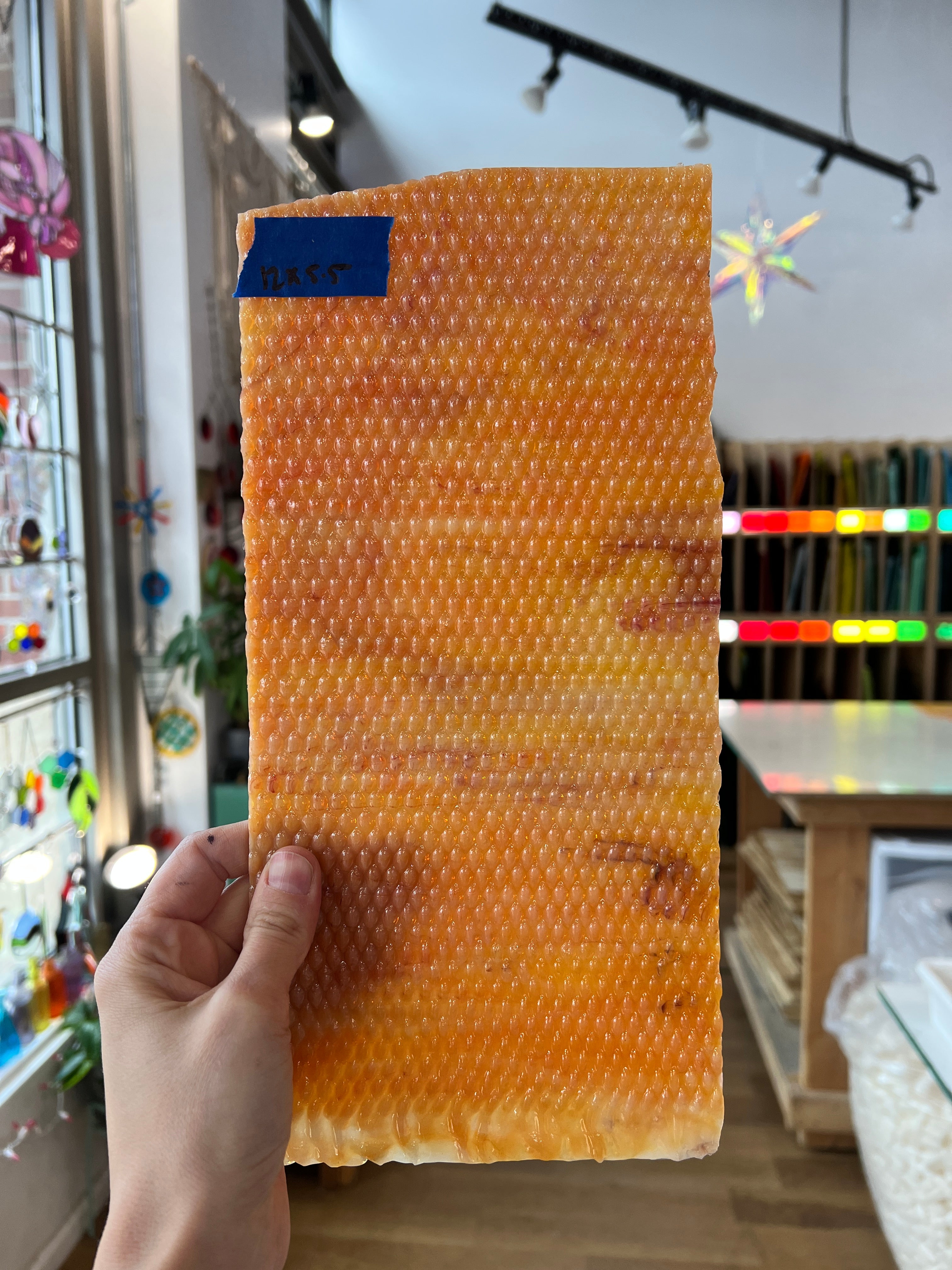 Corn - White with Orange/ Yellow and Dark Red Youghiogheny Sheet Glass Colorado Glassworks A - rounded (5x11in)