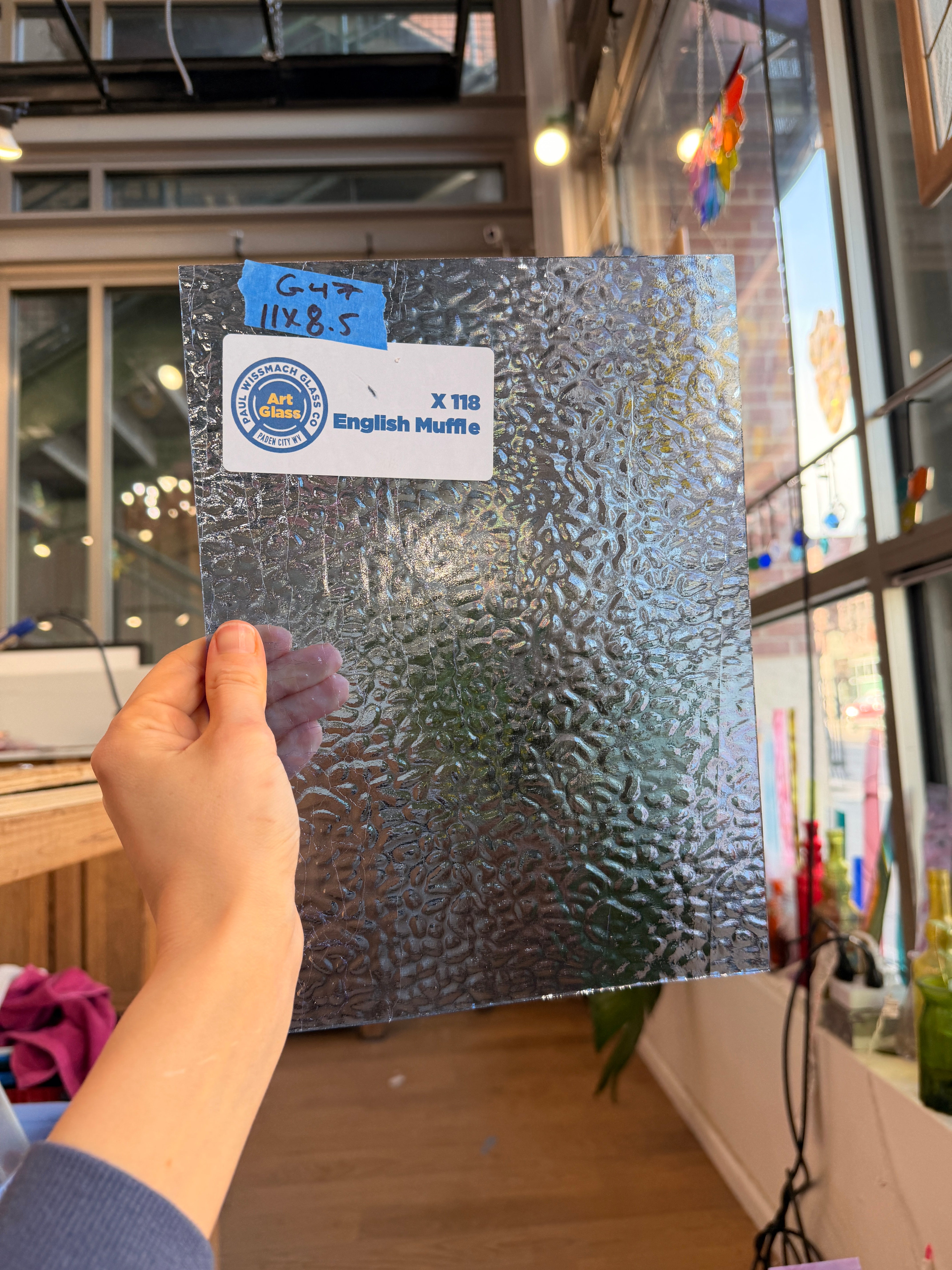 Princess Blue English Muffle Sheet Glass Colorado Glassworks