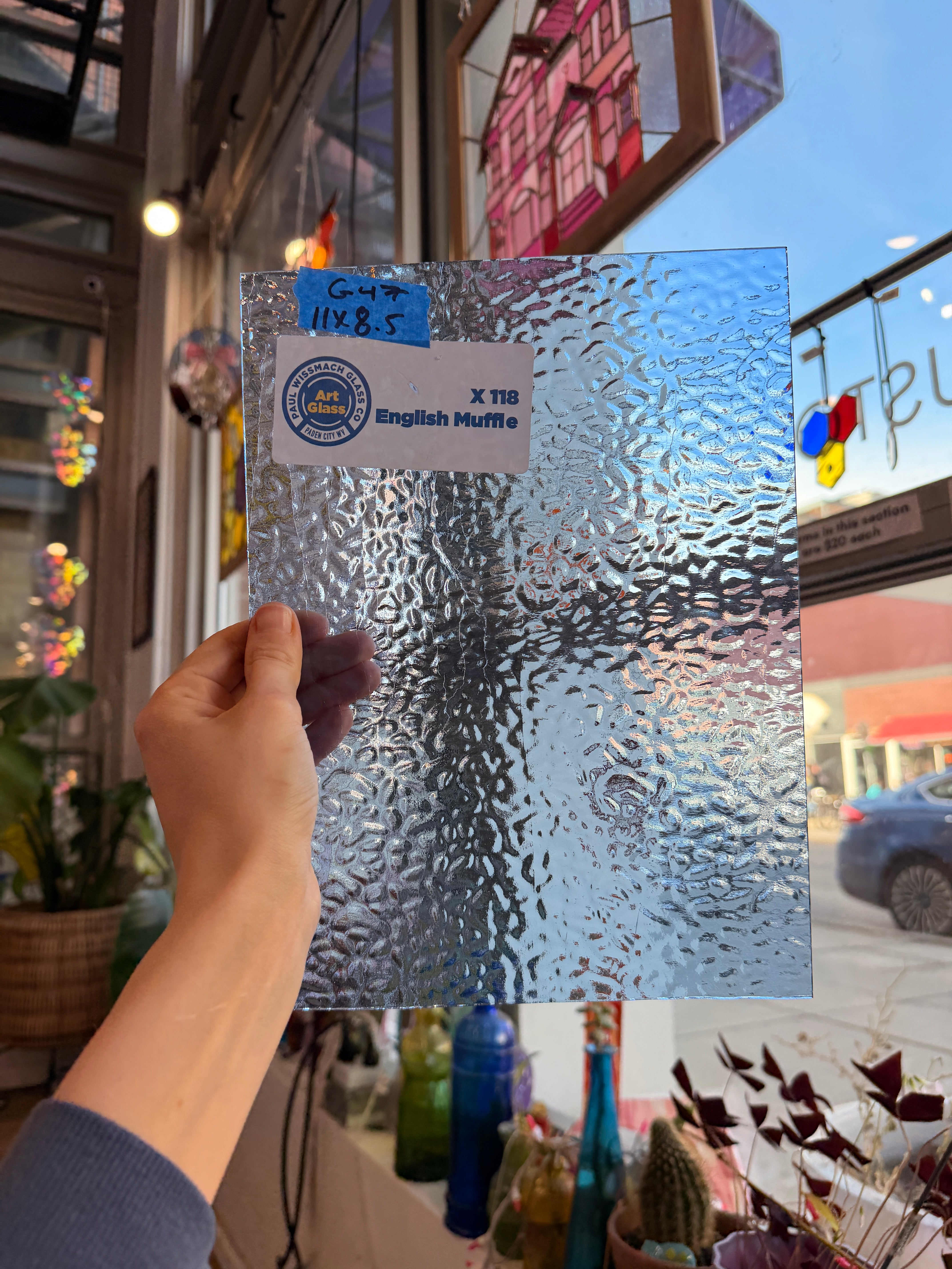 Princess Blue English Muffle Sheet Glass Colorado Glassworks G47 (11x8.5in)