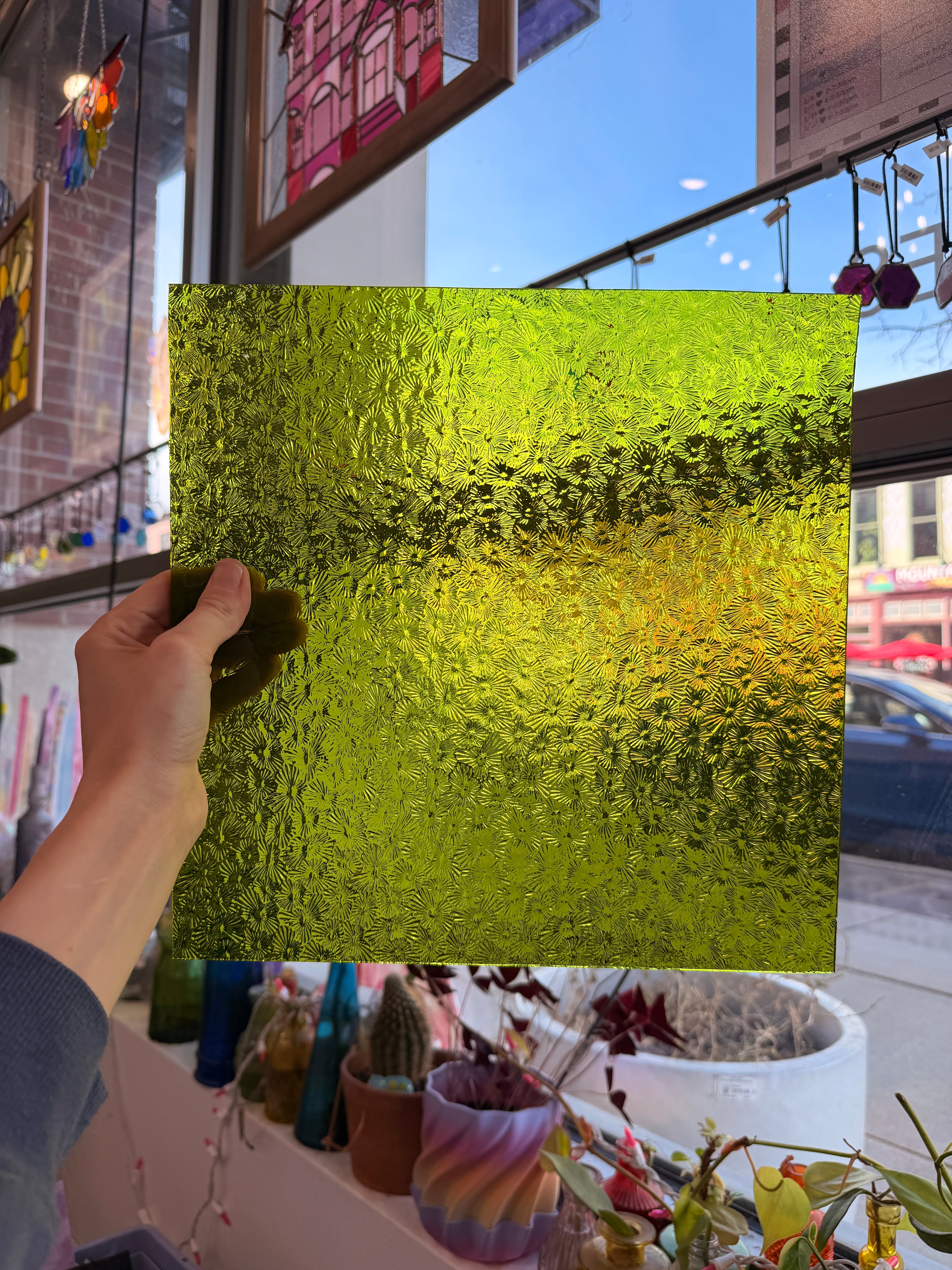 Pear/Lime Green Florentine Wissmach (WI 1146 FLOR) Sheet Glass Colorado Glassworks