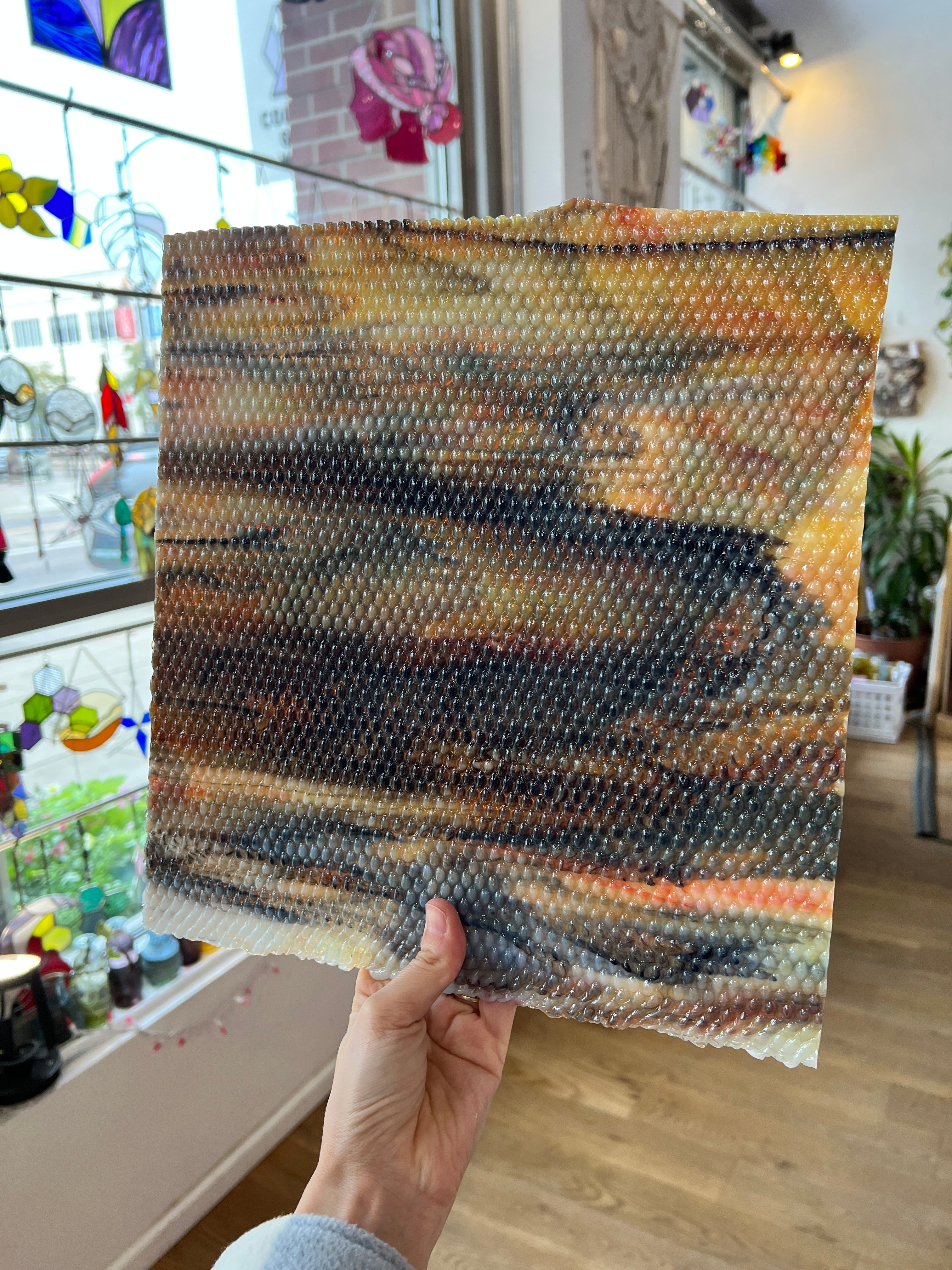 Koi / White with Orange/ Yellow and Black Highlights Radium Ripple Youghiogheny (UbY 58) Sheet Glass Colorado Glassworks
