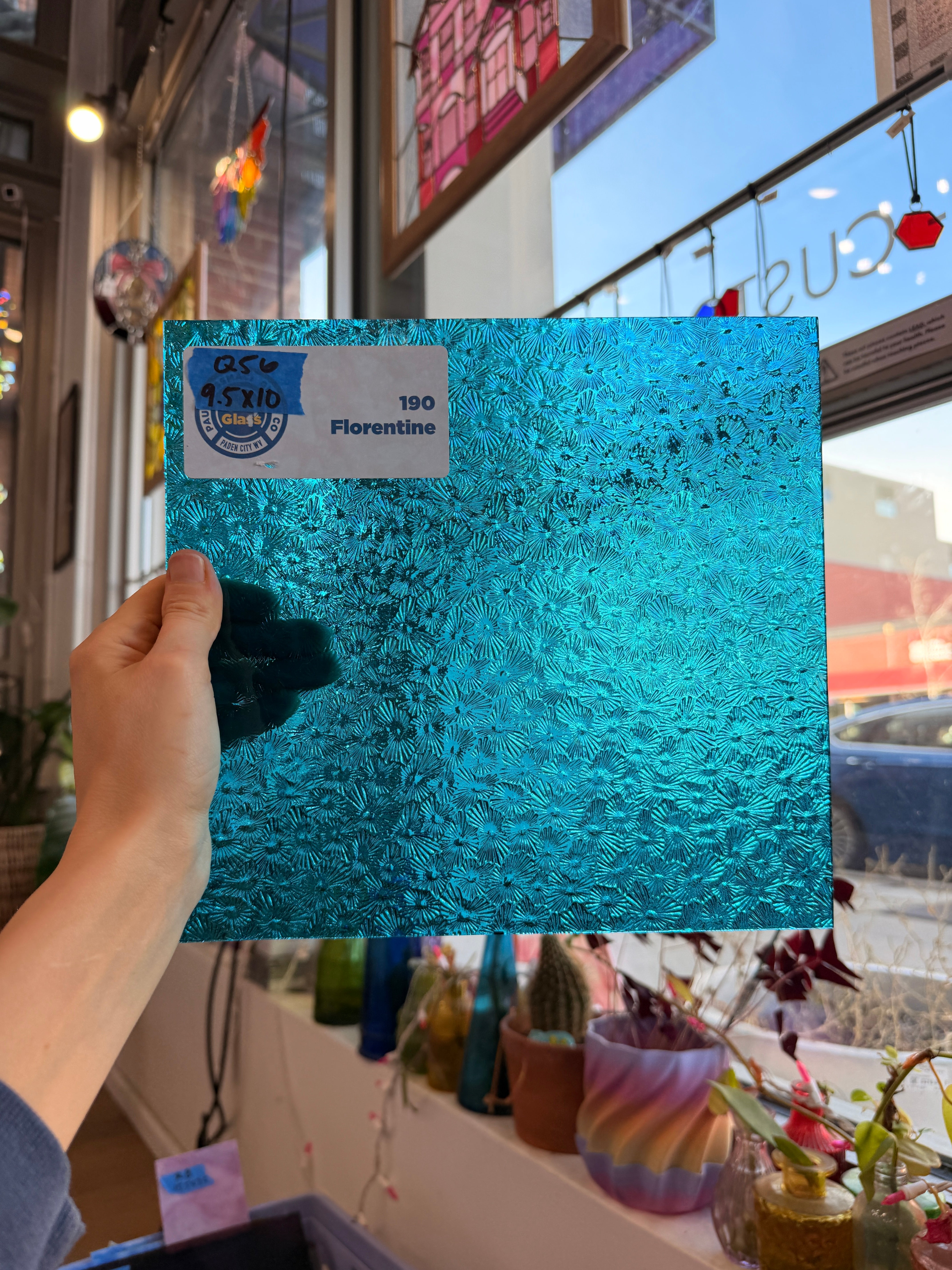 Caribbean Blue Florentine Wissmach Sheet Glass Unknown Q56 (10x9.5in)