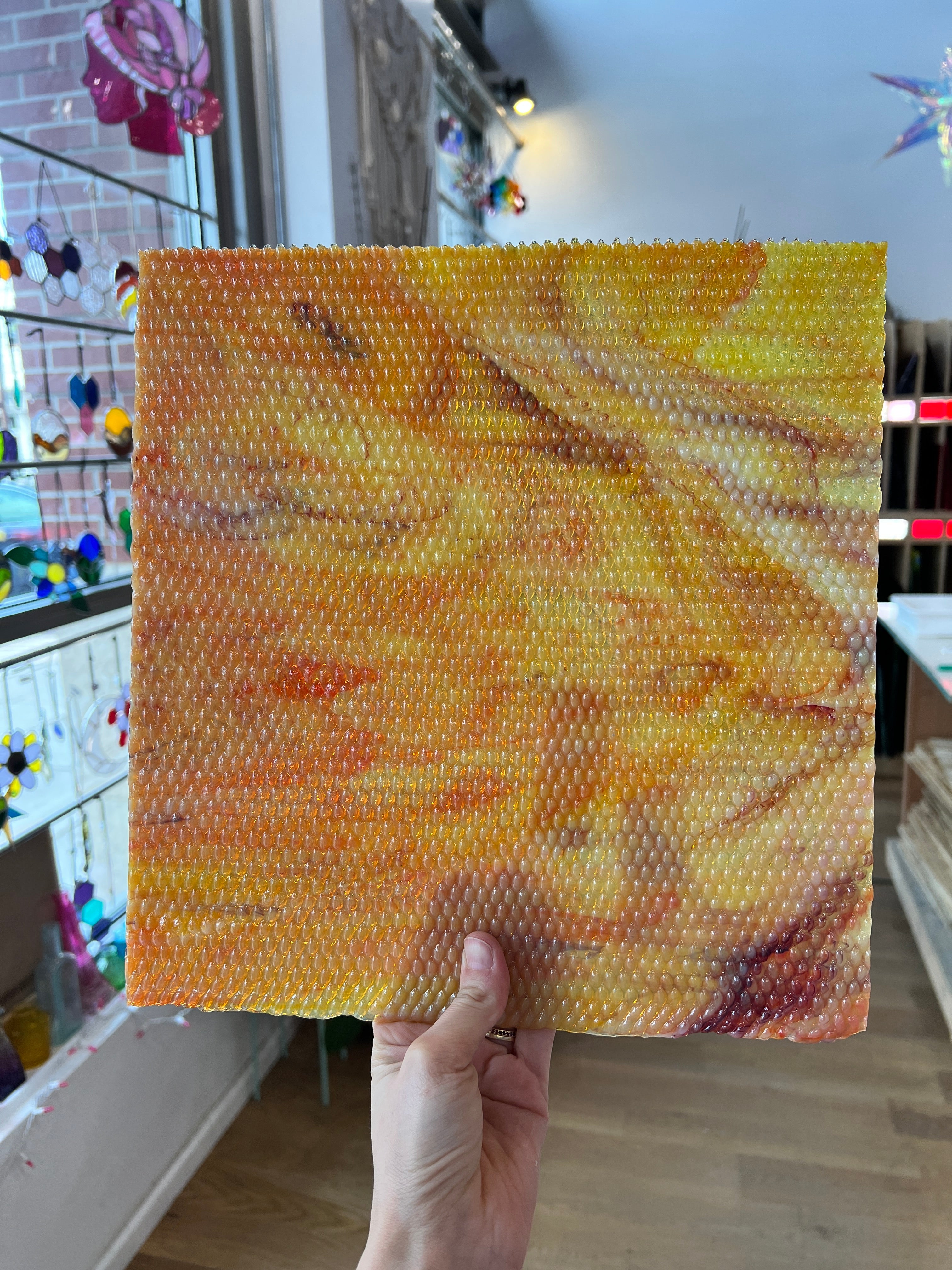 NEW! - Corn/ White with Orange/ Yellow and Dark Red Youghiogheny Sheet Glass Colorado Glassworks