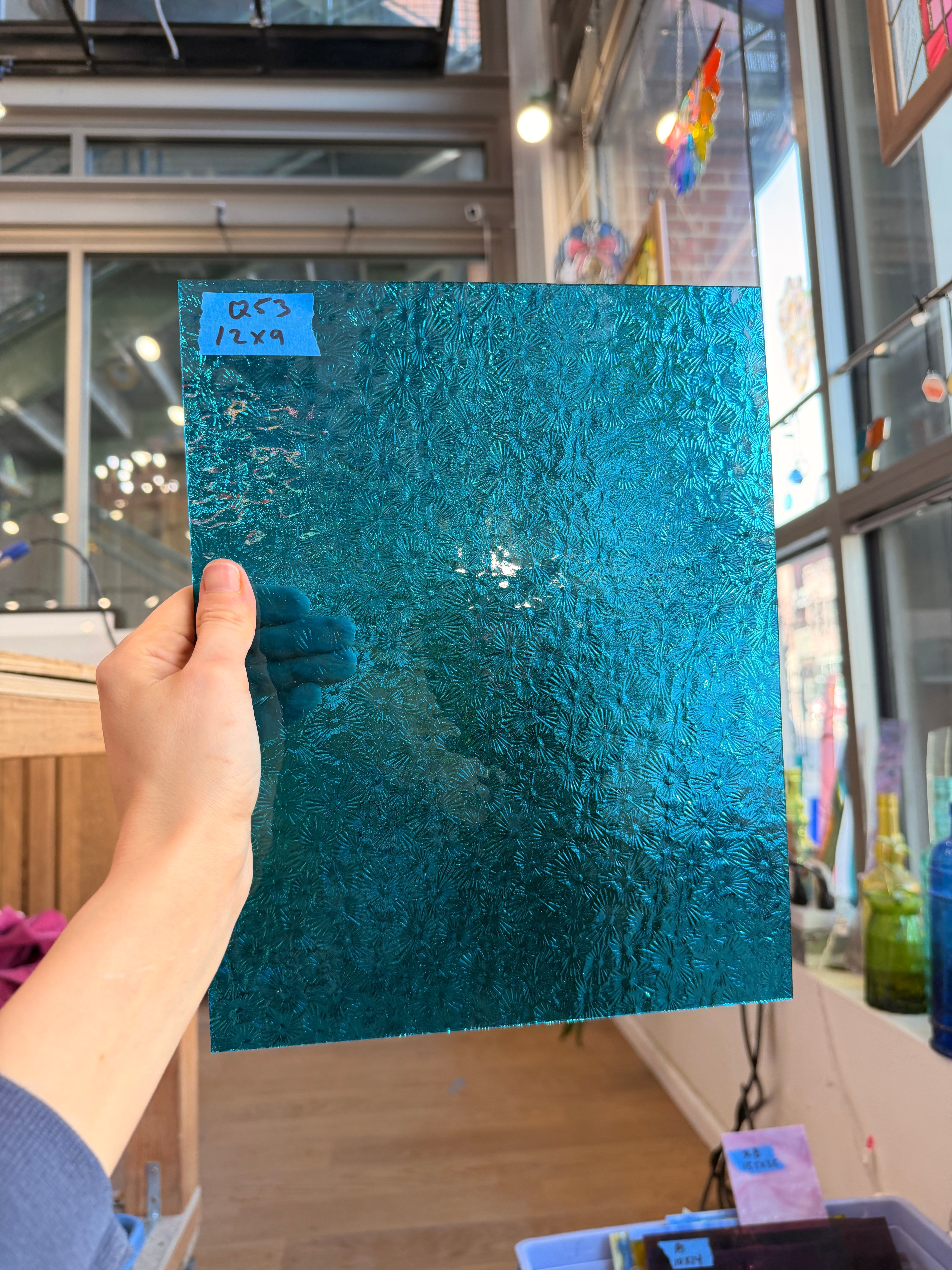 Caribbean Blue Florentine Wissmach Sheet Glass Unknown Q53 (12x9in)