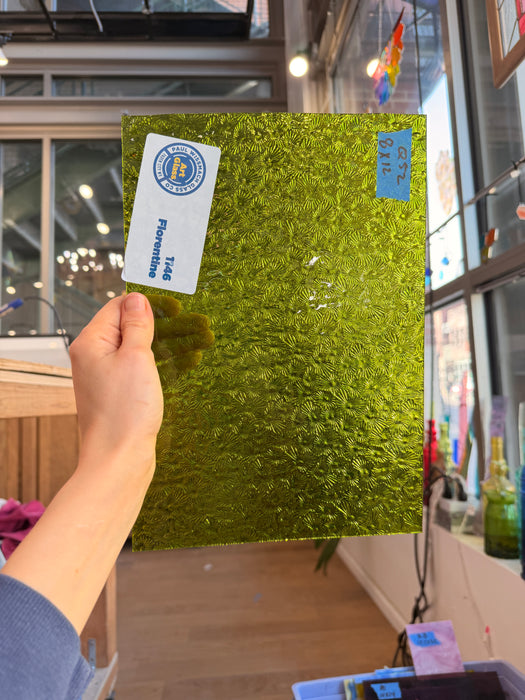 Pear/Lime Green Florentine Wissmach Sheet Glass Colorado Glassworks Q52 (12x8in)