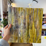 NEW! - Golden Yellow / Amber/ Purple with Green Ring Mottle Youghiogheny Sheet Glass Colorado Glassworks